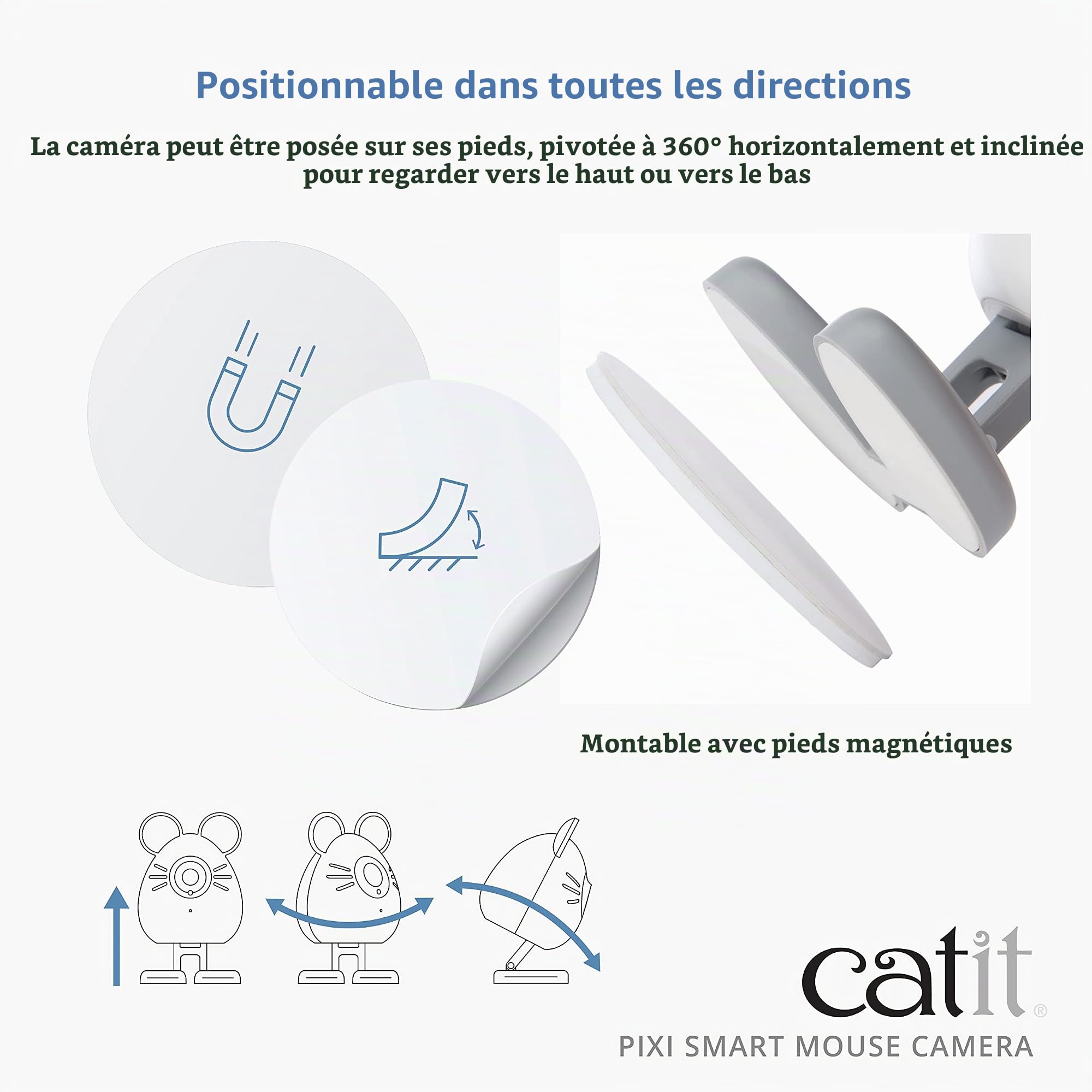 Catit PIXI Caméra Intelligente pour Animaux de Compagnie – Caméra 360° contrôlée par Application pour Chats avec Vision Nocturne, Audio bidirectionnel et détection de Mouvement – Enregistrez et
