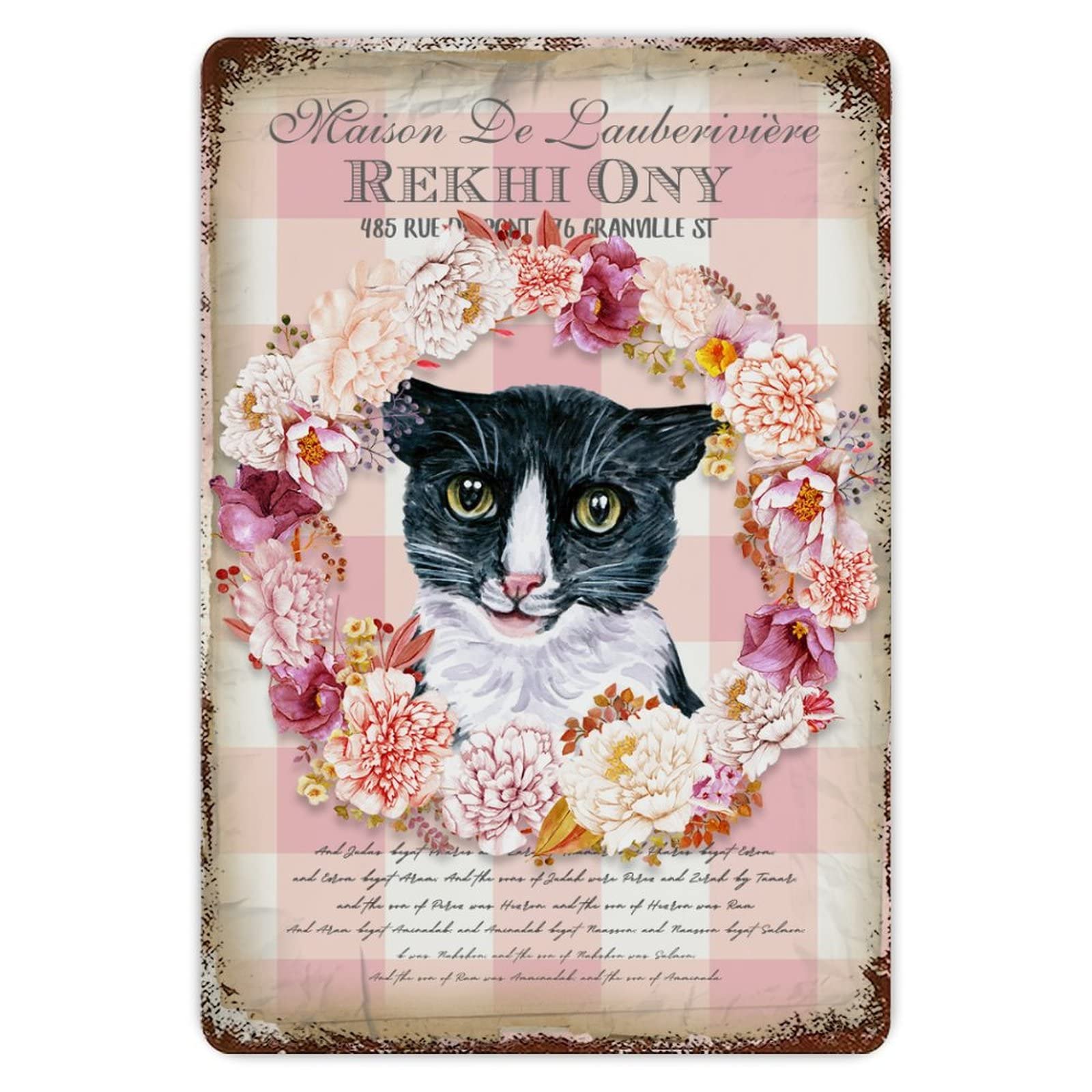 ENEDNATE Rustic Aluminum Sign French Shabby Cat Tin Metal Sign Retro Home Kitchen Room Wall Door Hanger Decor Sign 8x12 inch