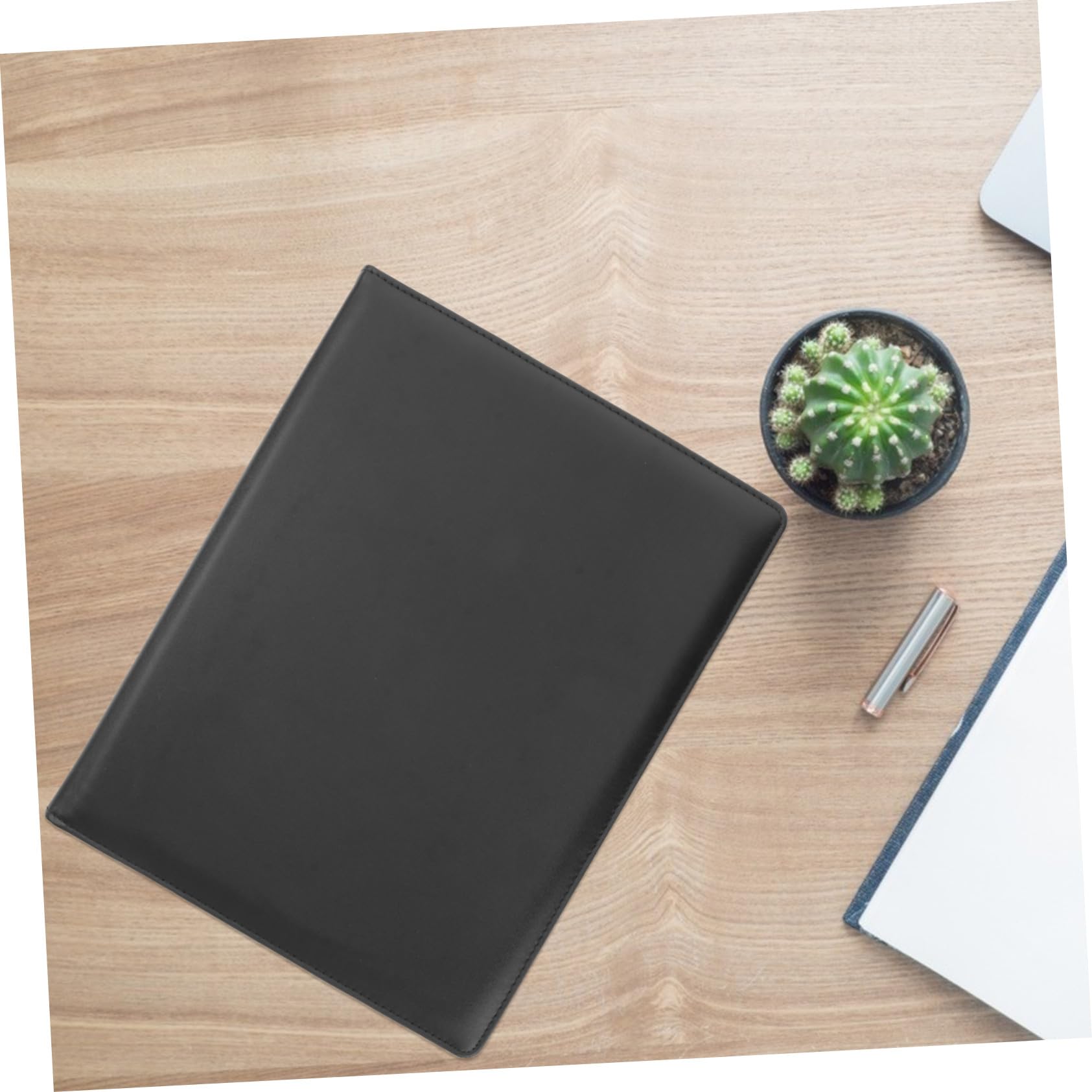 Cartella Portadocumenti PU Multifunzionale con Clip Acciaio Portapenne e Blocco Note Organizer Elegante per Ufficio Conferenze e Riunioni Nero