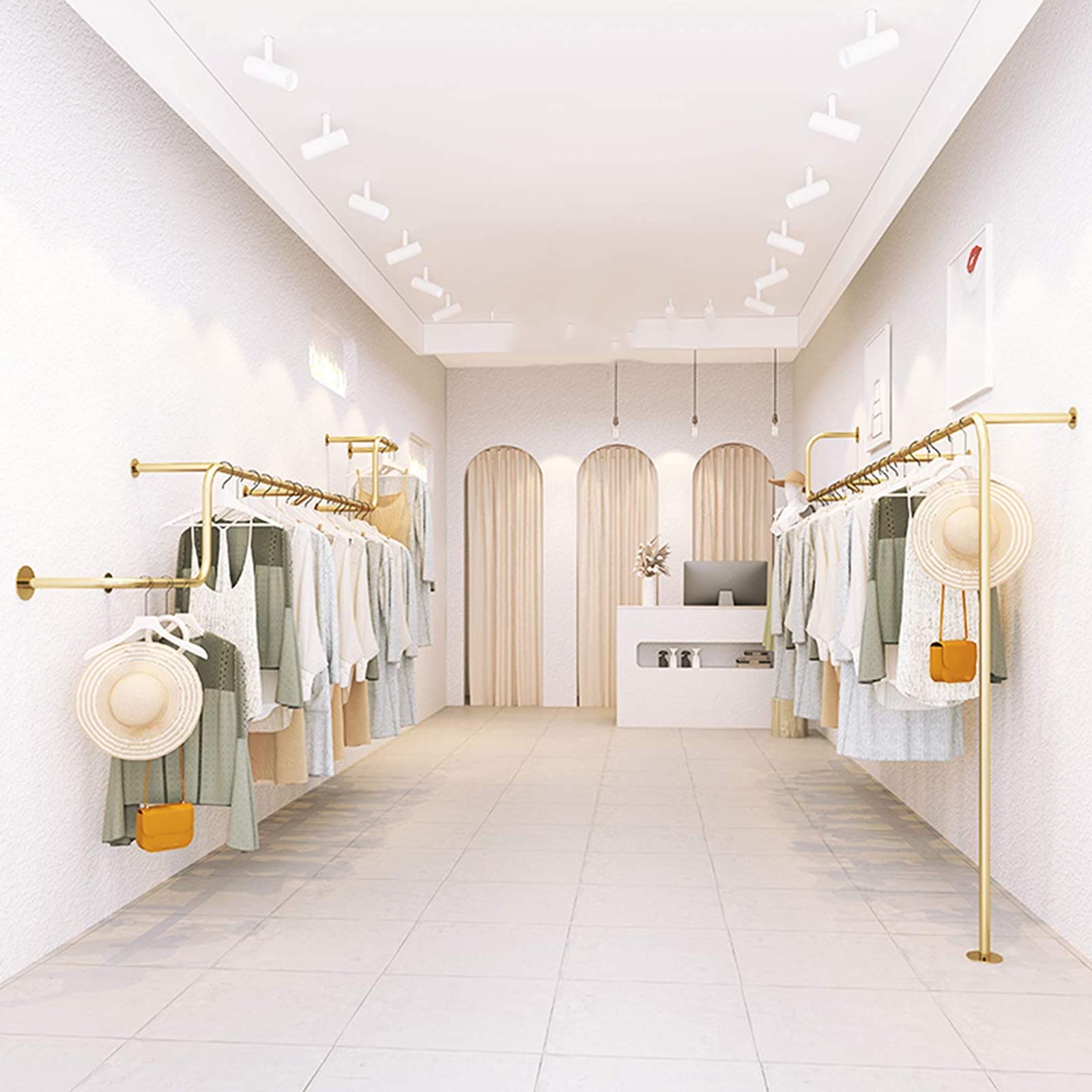 Scaffali espositivi a Parete in Metallo di Ferro per Negozi di Abbigliamento, Asta Appendiabiti Commerciale per Abbigliamento Maschile, Appendiabiti a soffitto/a/300cm