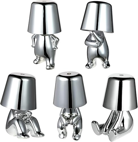 Brabola Thinker Lamp Collection - Lámpara de mesa táctil recargable inalámbrica, lámpara de escritorio plateada bonita decoración pensadora estatua