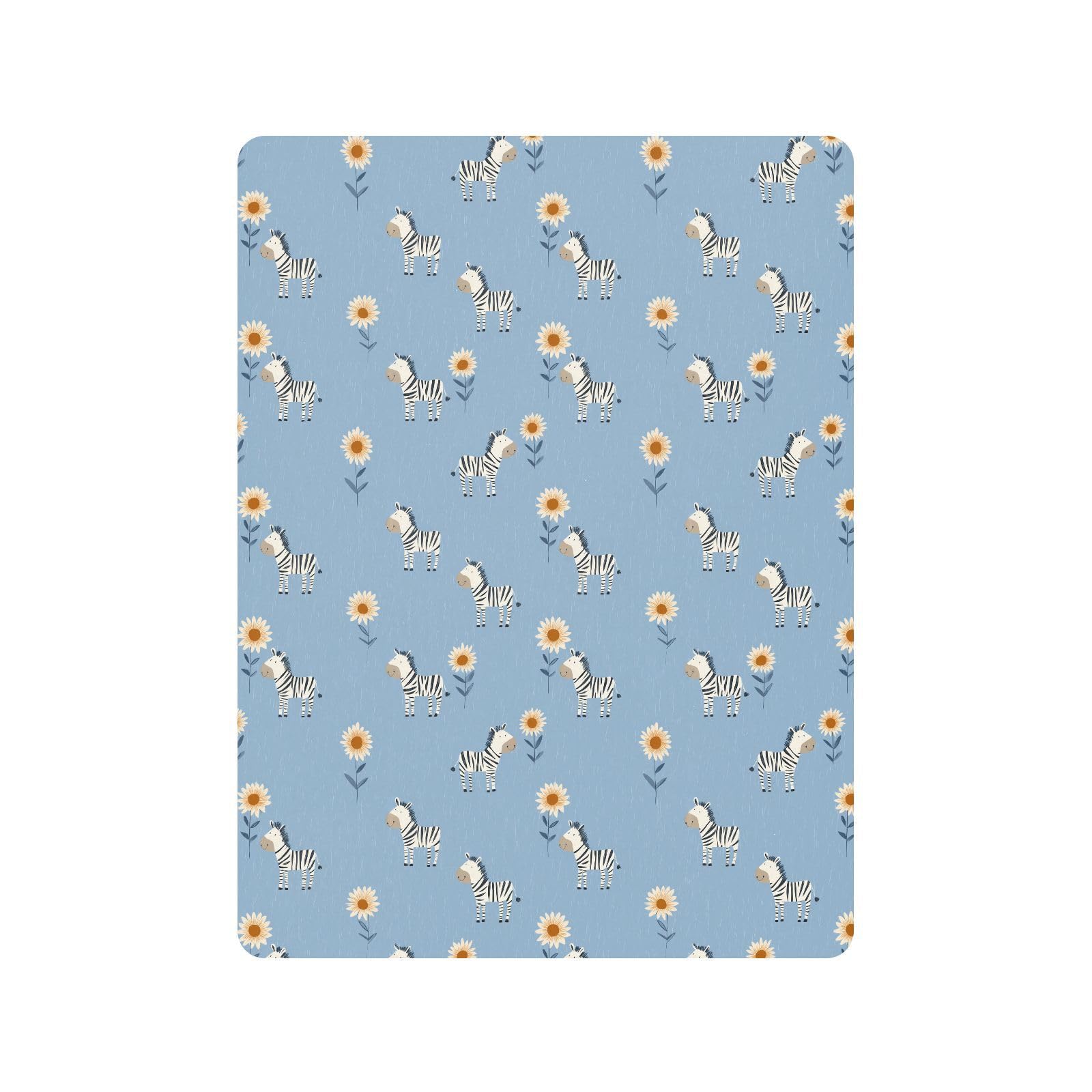 Sábanas para cuna de bebé de algodón con diseño de cebras, girasol, azul pastel, ultrasuave, para guardería, 1 paquete de sabanas para cuna