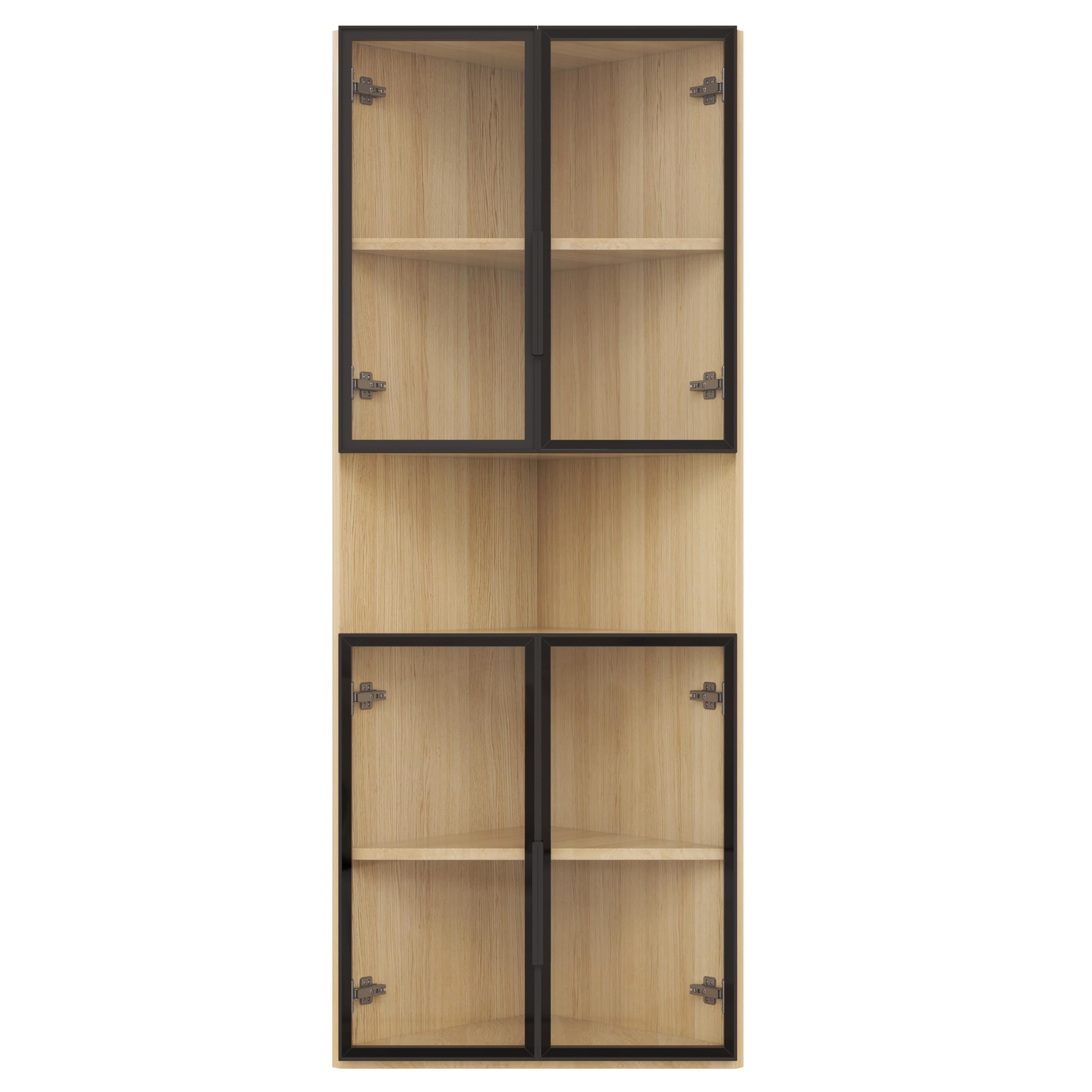 BTM Eiche Glasvitrine Stehend mit Tür, Eckvitrine Wohnzimmer, 160cm LED Vitrine Schmal Sammlervitrine Eckschrank