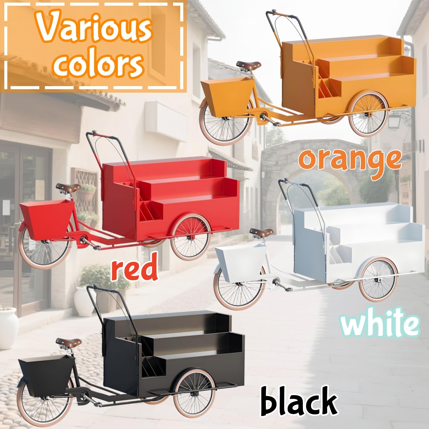 Triciclo para Venta de Comida, Carrito Grande para Comida, carritos de Hierro para Venta de Comida, Remolque Comercial para Flores, Juguetes, Bebidas, Desayuno,Negro