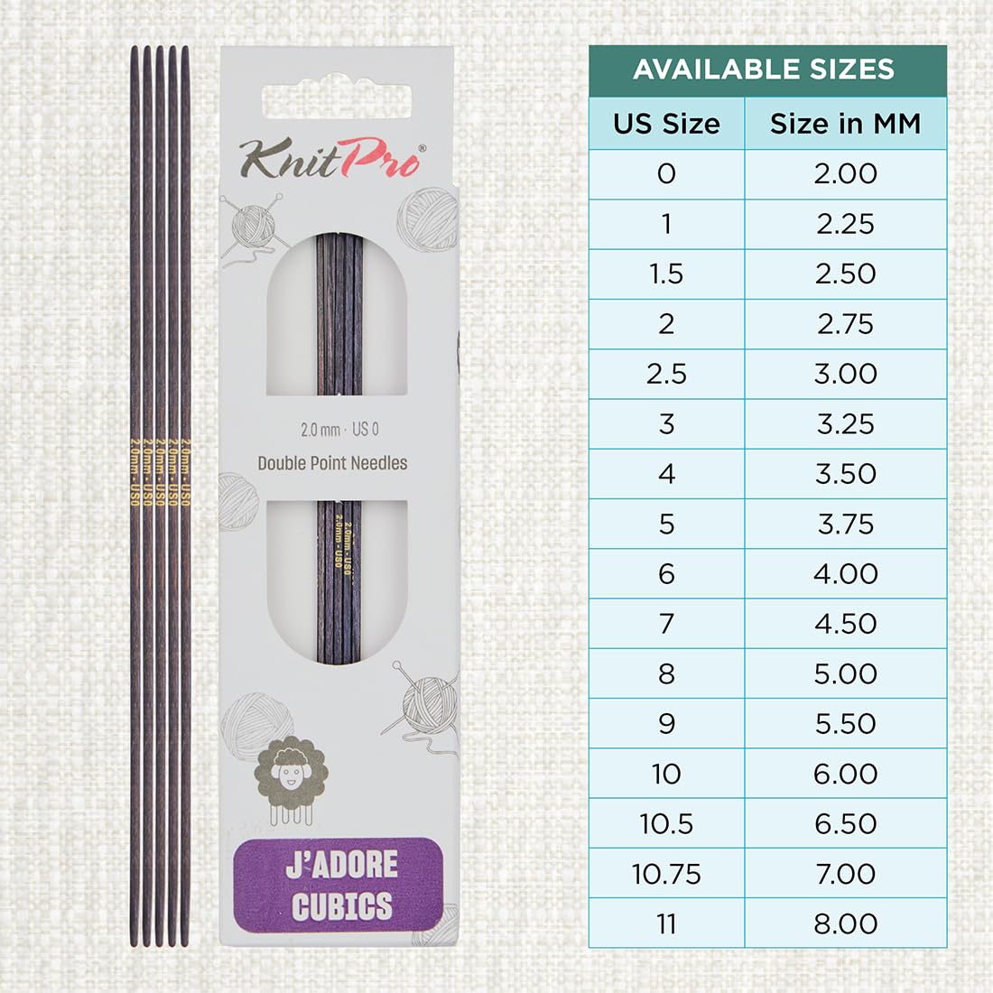 KnitPro J’Adore Cubics Double Pointed Needles 6" (15cm), Lavender, 2.00mm - Image 4
