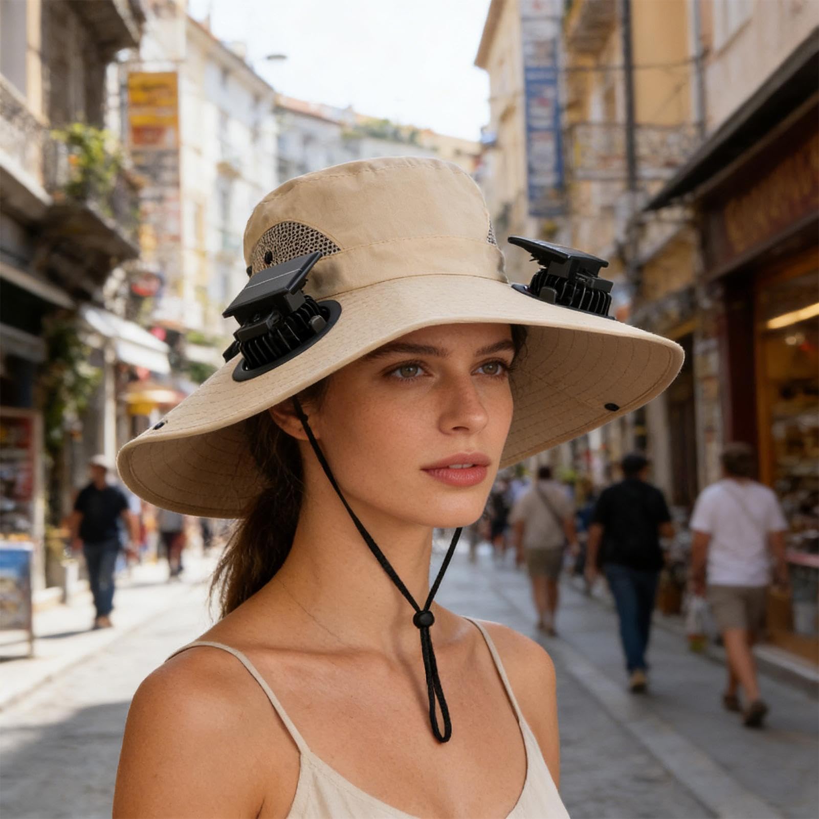 Sombrero con Ventilador Incorporado y Panel Solar,Gorra de ala Ancha con 4 Ventiladores de Energía Solar,Sombrero de Playa Exterior | para Pesca, Jardinería, Senderismo, Trabajo de Verano