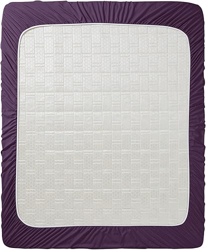 Miniatura 4 de Sábana bajera ajustable de microfibra cepillada lujosa y suave, tamaño Queen, color morado berenjena, hipoalergénicas, esenciales para el