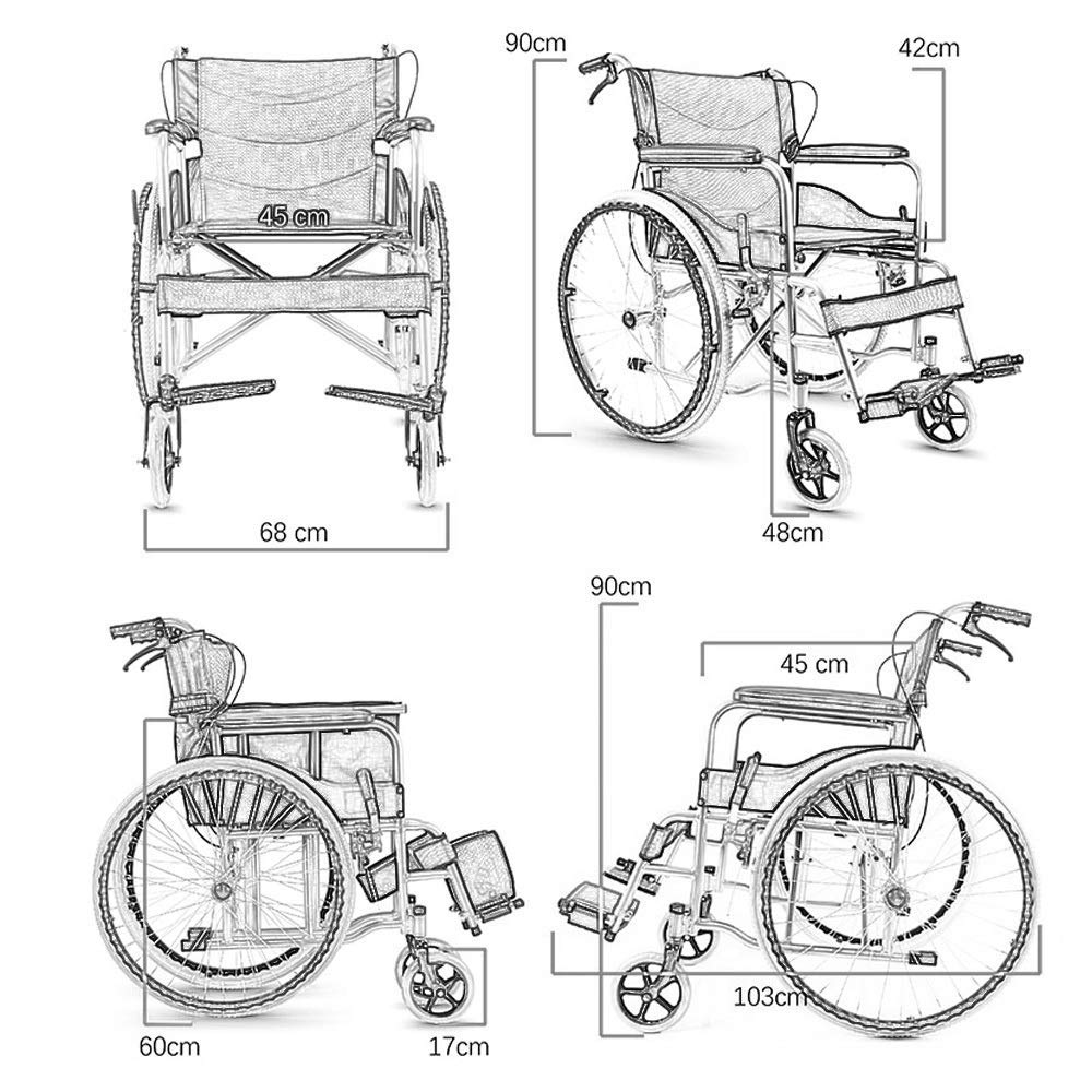 CLoxks Sedia a rotelle,e Sedile Disabile Conducente Anziano Push Scooter Trasporto Portatile Sedia da Viaggio Portatile Pieghevole Ausili per la deambulazione