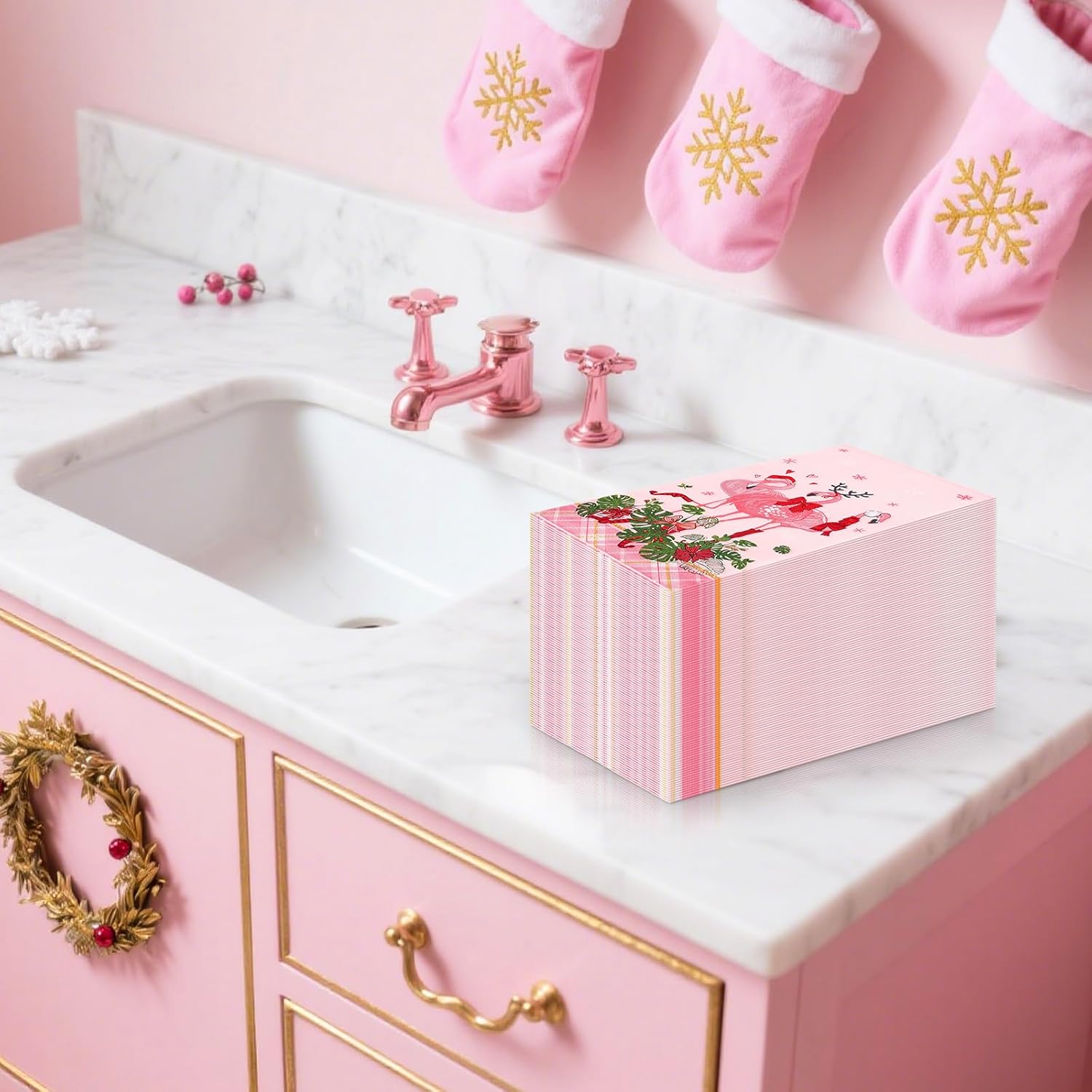 Whaline 80Pcs Christmas Guest Napkins Flamingo Xmas Paper Napkin Disposable Dinner Hand Towel Napkin for Home Kitchen Bathroom Powder Room Holiday Wedding Birthday