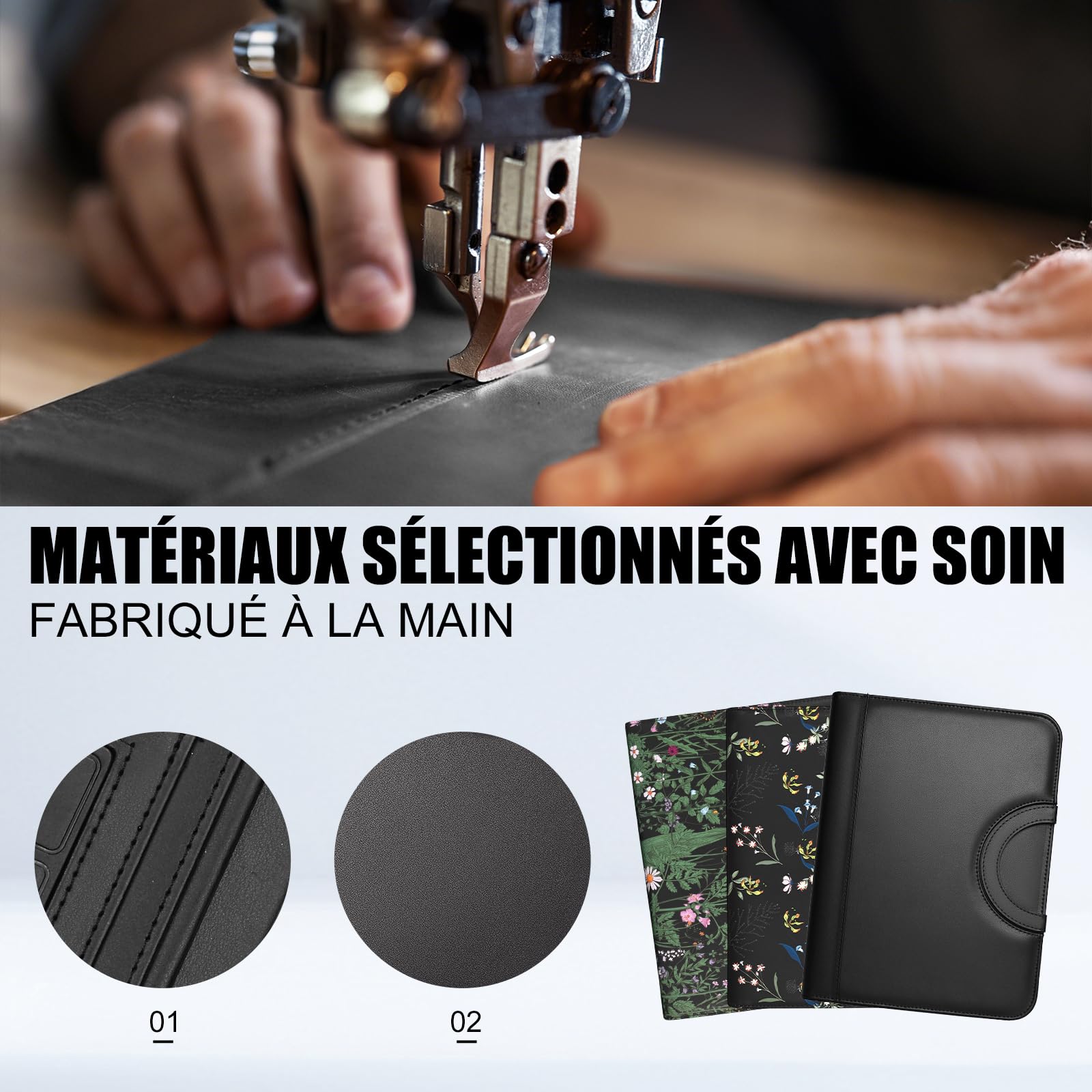 Leathario Porte Documents A4 Portfolio avec Stylo et 5 Intercalaires 10 Pochettes Padfolio Poignée Magnétique