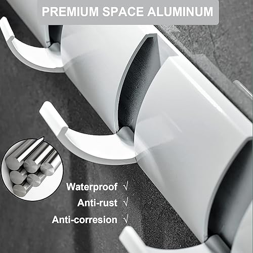 Miniatura 2 de Perchero montado en la pared con 3 ganchos retráctiles, gancho de aluminio resistente, perchero para toallas, perchero para sombreros, bolsos,
