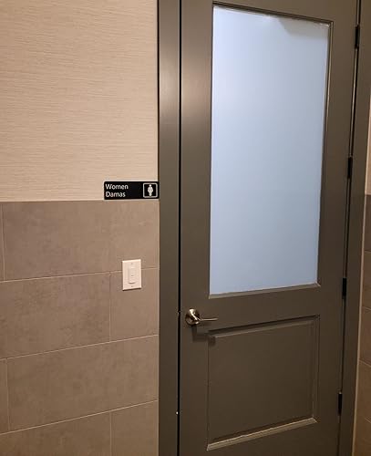 Miniatura 7 de Juego de letreros para baño con adhesivo en español e inglés - 9" x 3" - HombresCaballeros y MujeresDamas -Juego de dos letreros- Negro con letras