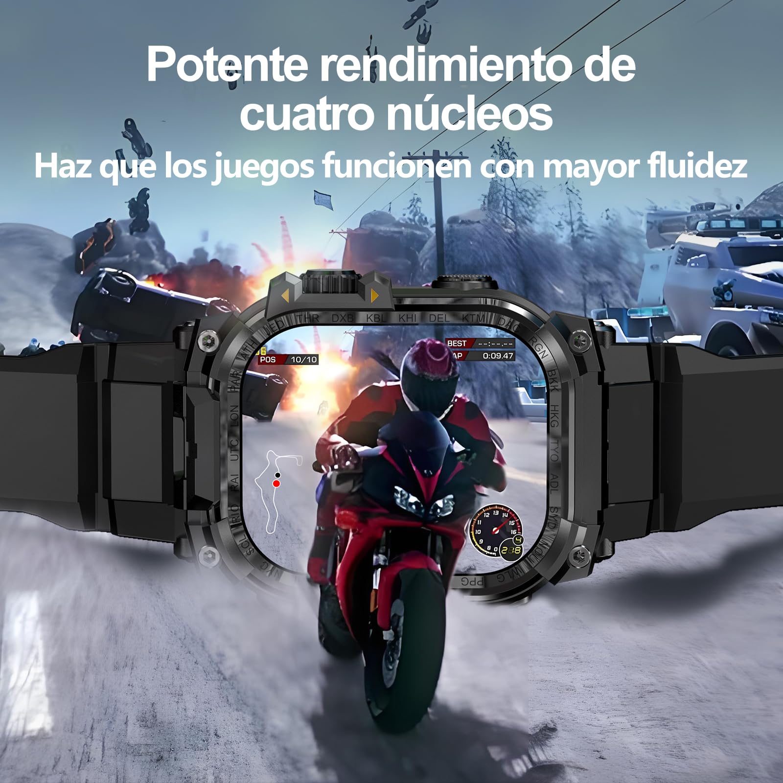 Reloj inteligente militar para hombre (almacenamiento de música), reloj inteligente de 2 pulgadas para Android e iOS, rastreador de fitness con linterna/auriculares TWS conectables pero (Negro)
