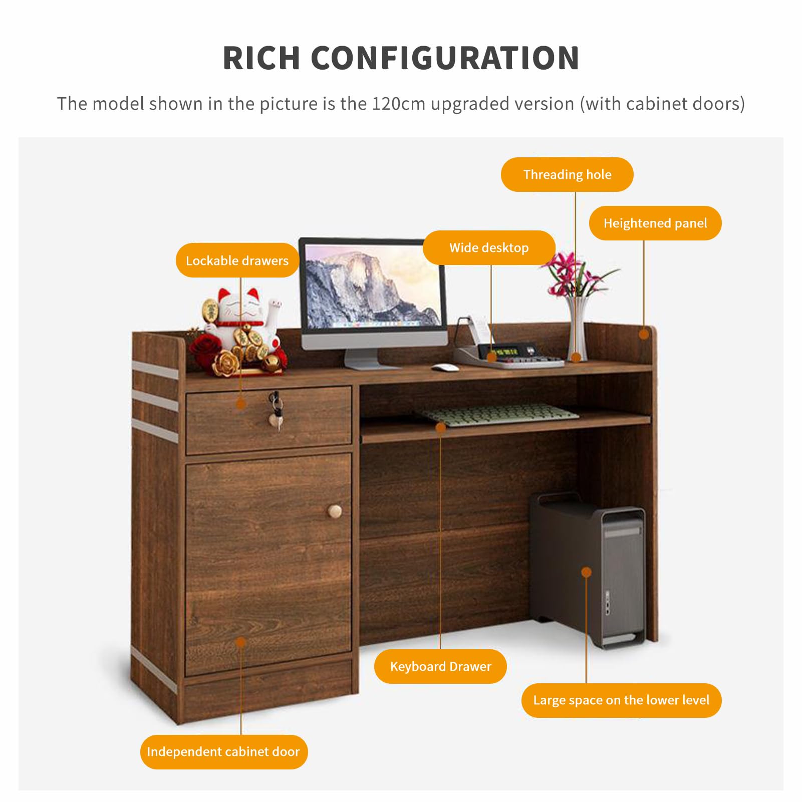 Scrivania moderna per reception con cassetti e spazio di archiviazione, piccola scrivania per ufficio, atrio, negozio, banco cassa per studio o azienda