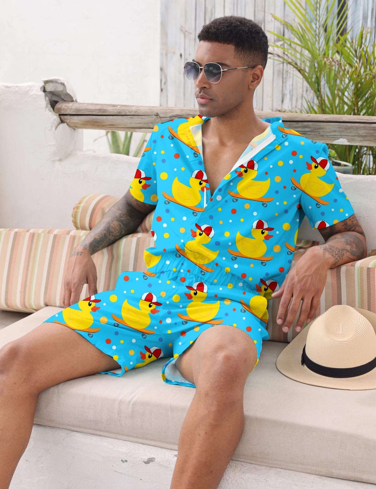 Goodstoworld Barboteuse hawaïenne tendance avec fermeture éclair et poche S-XXL