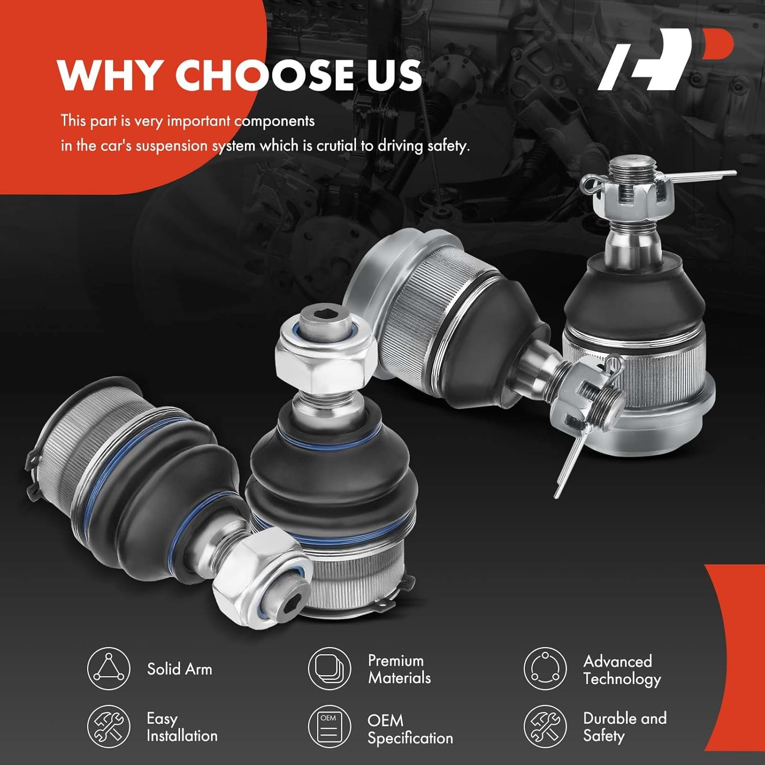 A-Premium Set of 4, Front Upper & Lower Ball Joints Kit, Compatible with Dodge - 2000-2002 - Ram 2500, Ram 3500