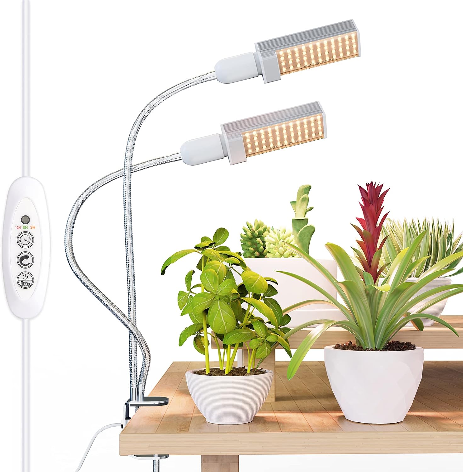 Relassy LED Grow Light for Indoor Plants, Sunlike Full Spectrum Grow Lamp with Table Clip,45W Auto ON/Off Plant Grow Light 3/6/12H Timing Function, 4 Brightness Levels, 3 Switch Modes
