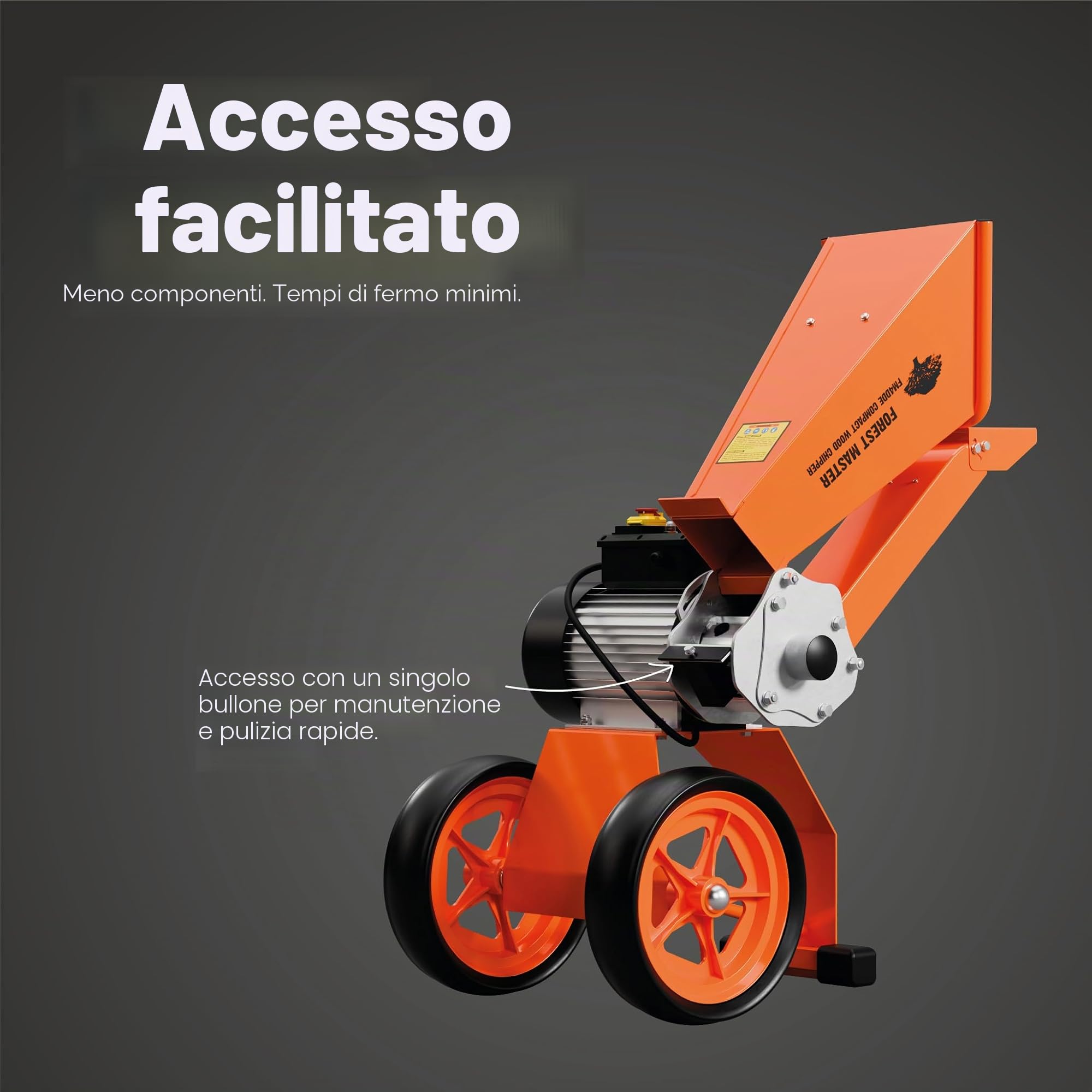 FM4DDE-EU-ADJ Cippatrice Elettrica 4hp con Tramoggia Rotante – Trasmissione Diretta, Compatta e Portatile – Sminuzza Rami fino a 50 mm di Diametro con Sistema Anti-Blocco Migliorato e Spina EU