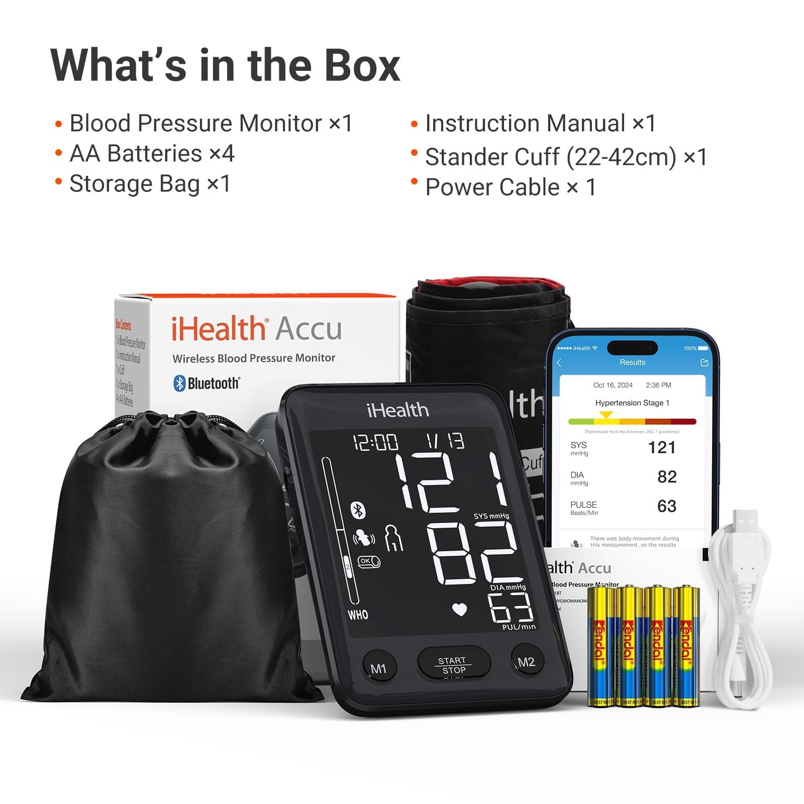 iHealth Accu Blood Pressure Monitor – 4.5" Large LCD, Clinically Accurate, Irregular Heartbeat Alert, Body & Cuff Detection, Bluetooth Sync, Adjustable Large 8.6"–17" Cuff– Easy for Seniors & Adults