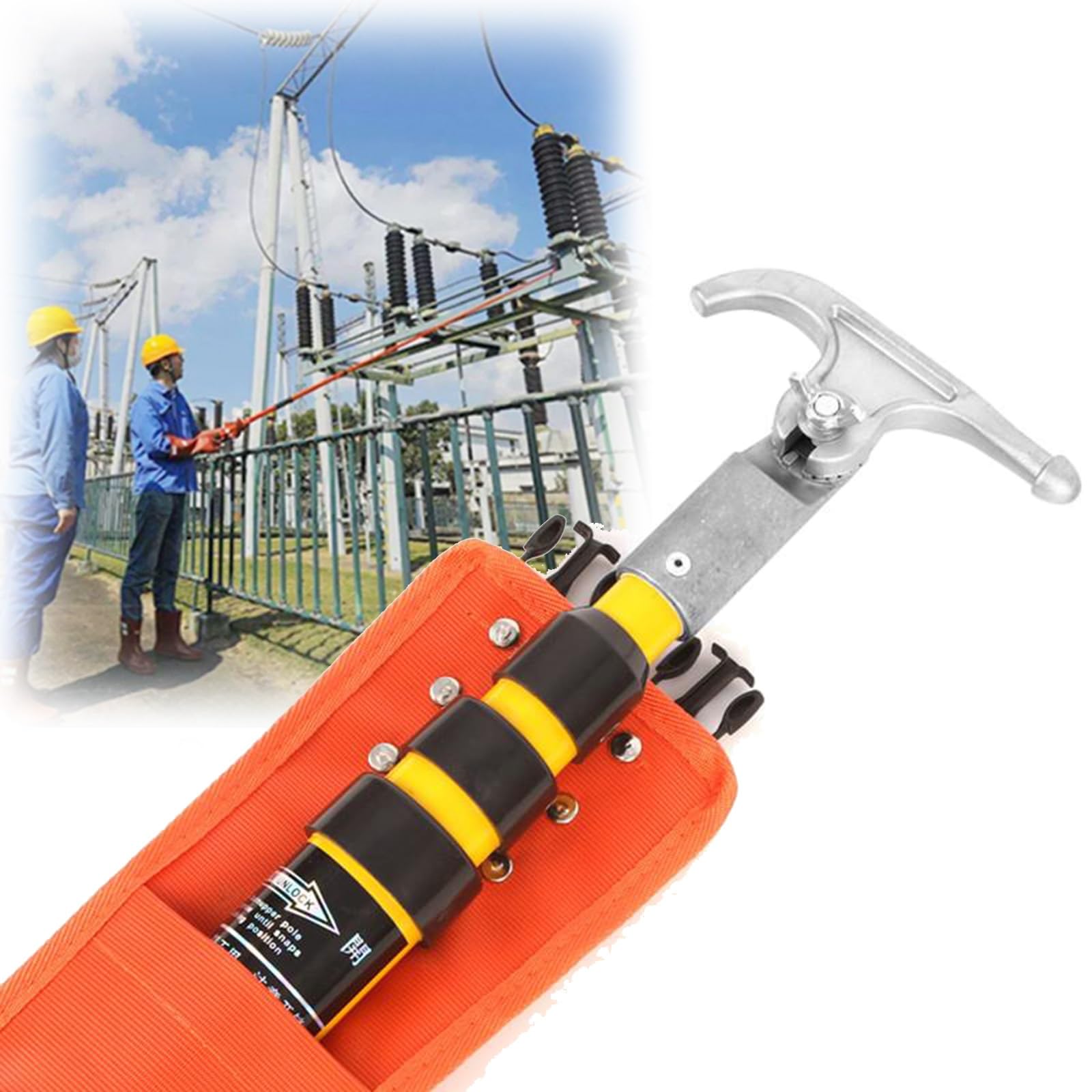 GTHTUHFD 10 35 110 500 Kv High-Voltage Insulated Switchgear Mast, Professional Insulated Rescue Hook For Electric Shock Emergencies, Retractable Pull Rod,size_name-26.2ft/8m - 5 Sect