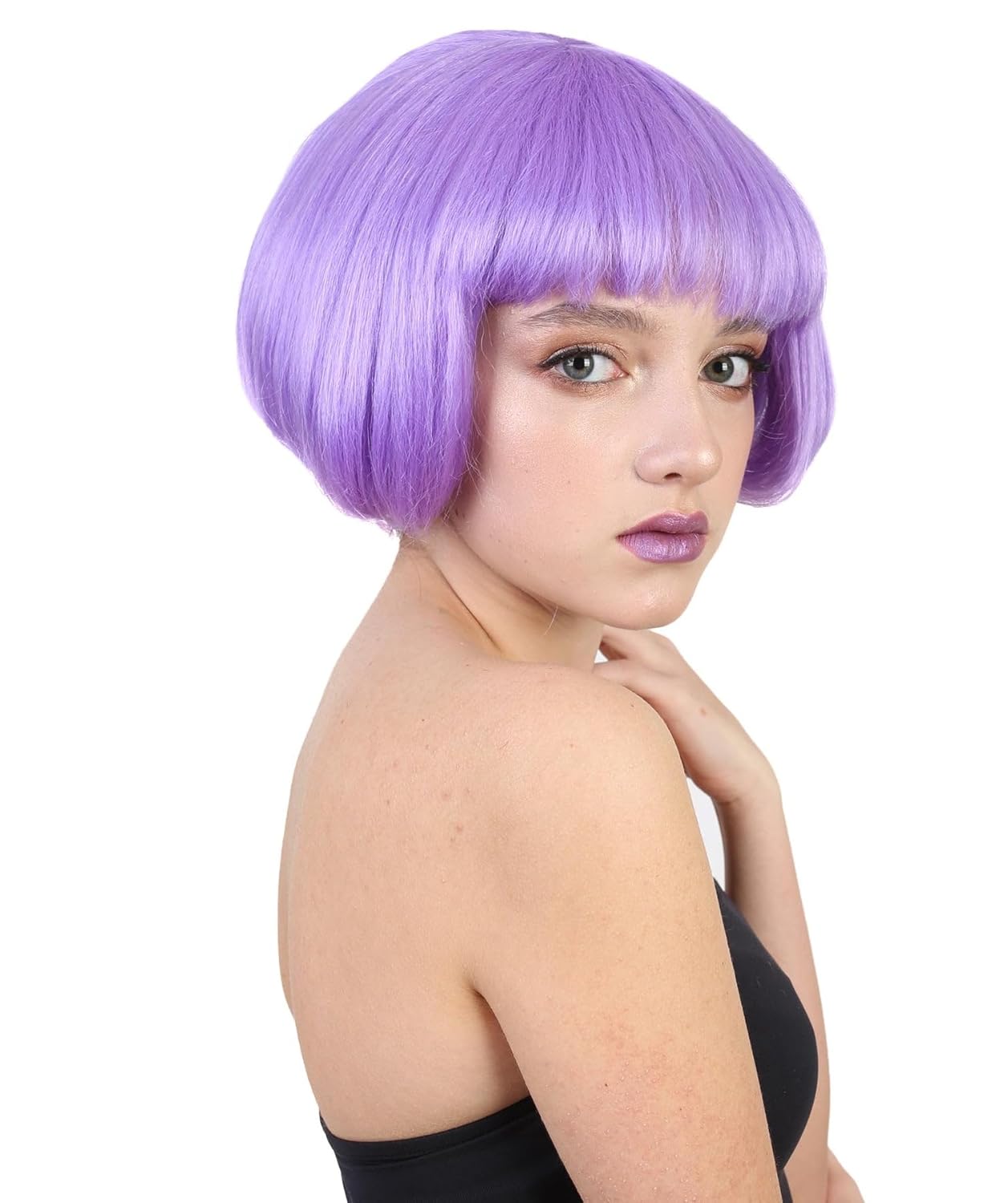 Women's Purple Bob Wig with Bangs Perfect for Banana Costume Adventures, Breathable Capless Cap Design Flame-retardant Synthetic Hair Wig