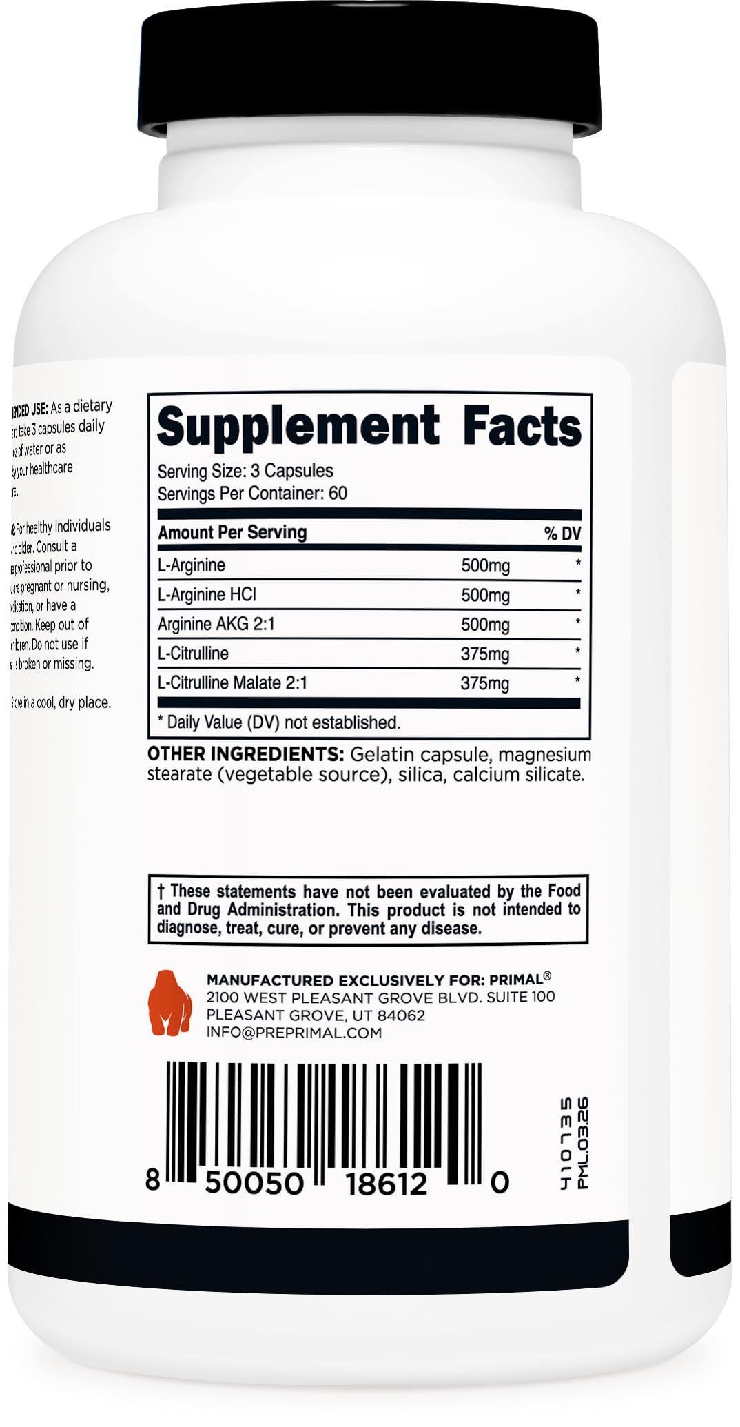 Primal Nitric Oxide Booster (2,250mg) 180 Capsules — Amazon image 4
