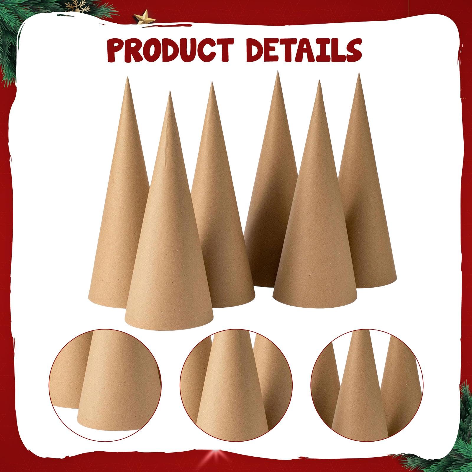 Colcolo 6 x Pappmaché-Kegel, Bastelkegel, 30 cm, Weihnachtsbaum-Dekoration, offener Boden, für Feiertage, Büro, Weihnachten, DIY-Kunstprojekte