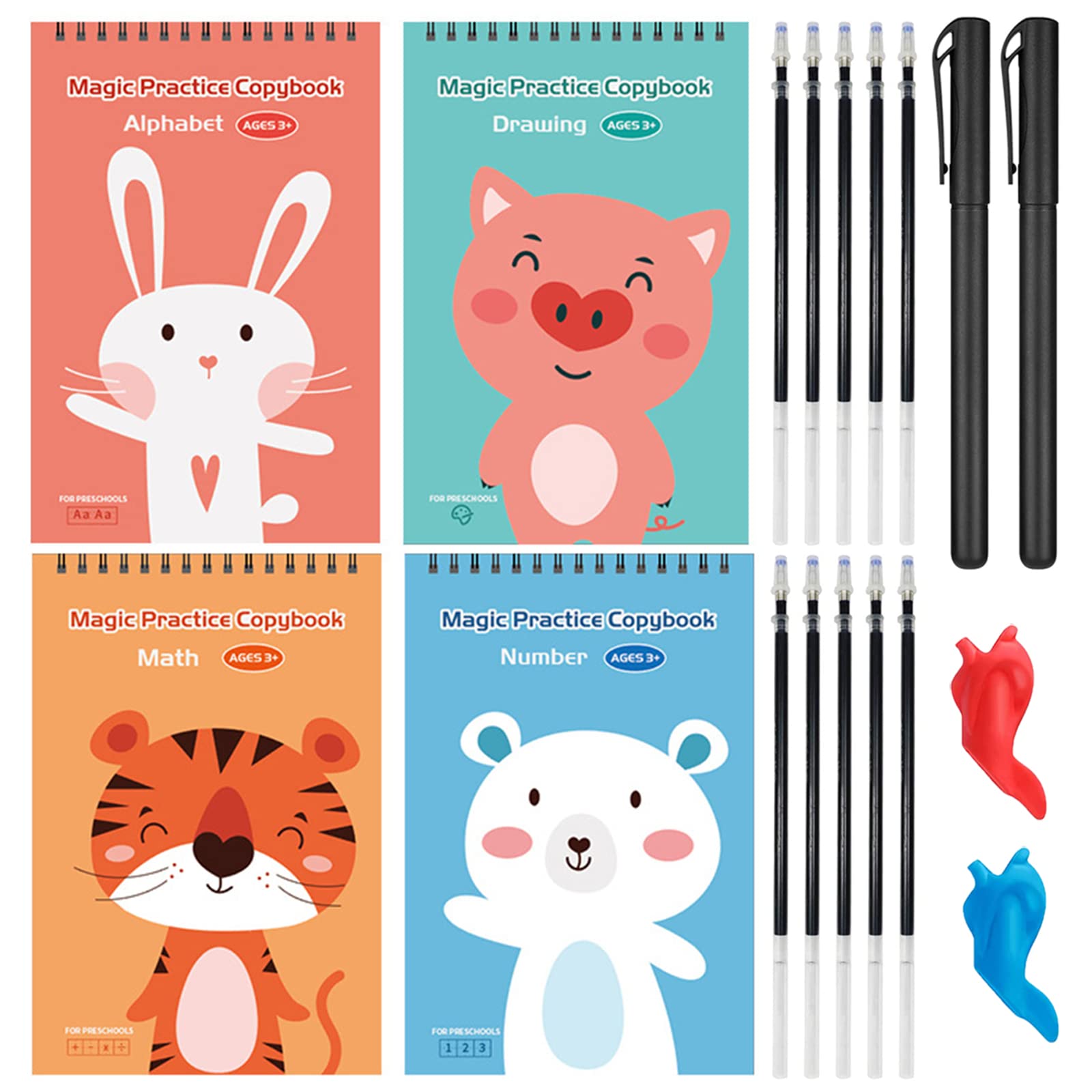 Magic Practice Copybook for Kids, Reusable Magic Ink Handwriting Practice Copybook for Preschool Kindergarten Kids Age 3-7, Magic Copybook with Numbers, Math, Alphabet, Drawing