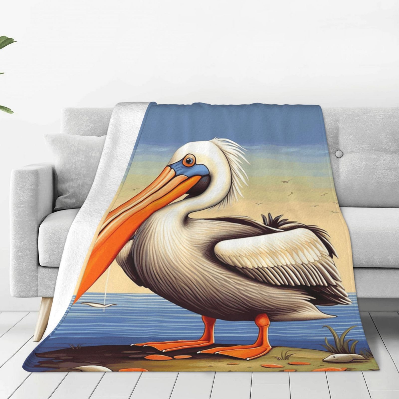 Pelican Birds Throw Blanket for Couch, Plush Fuzzy Soft Flannel Blankets and Throws for Sofa, 60"x50" Bed Blankets for Travel Camping Chair, All Season Warm Fleece Blanket