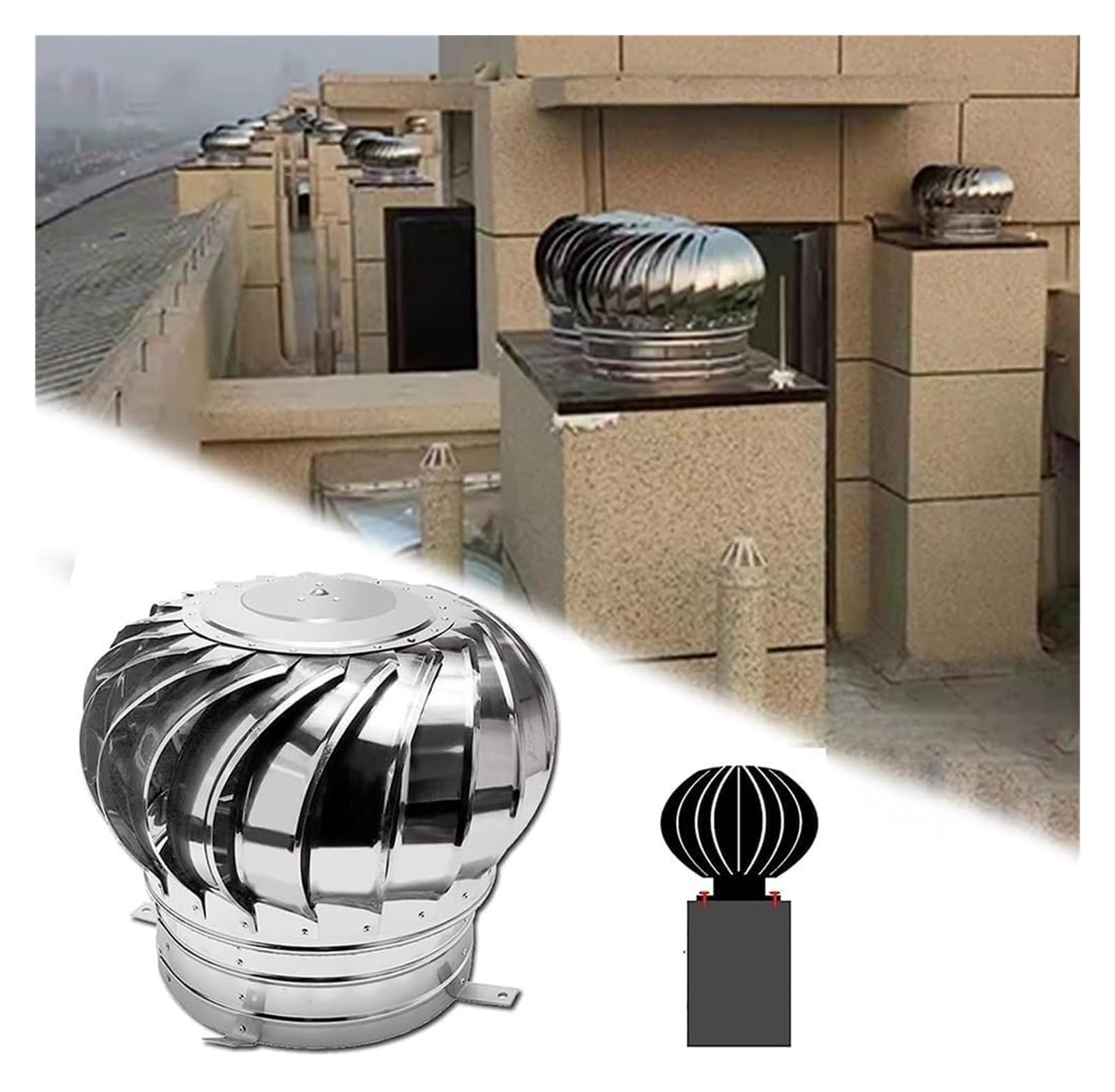 Turbine de toit silencieuse 400mm chapeau de cheminée rotatif anti-pluie extérieur