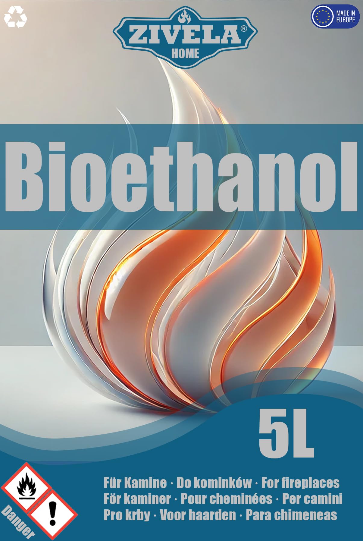 Bioetanol, 96,6%, bioetanol, 5 l, 96,6%, bioetanol, do kominka, bezzapachowy, czyste spalanie, bez dymu, żywy i stabilny płomień