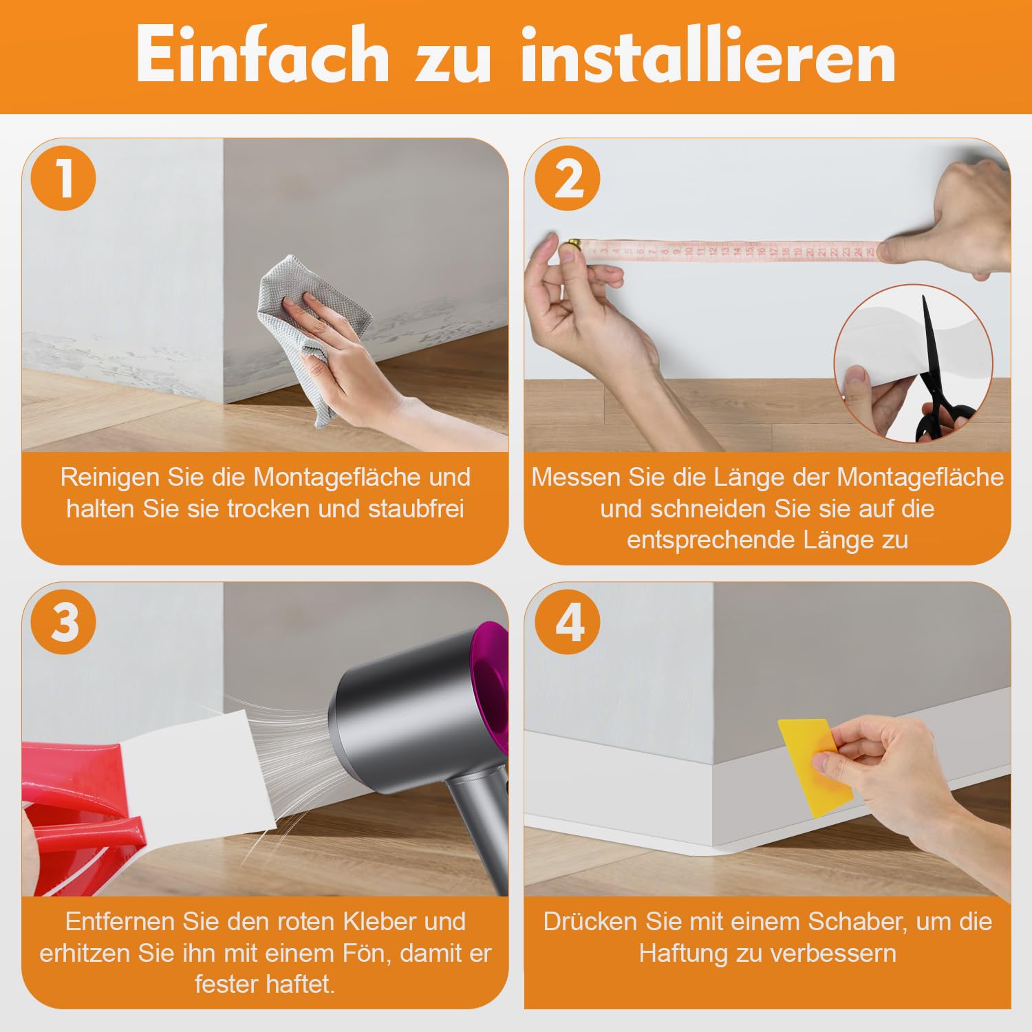 Zócalo autoadhesivo, 18 m, de PVC, 50 x 20 mm, resistente al agua, flexible, fácil montaje, renovación DIY para cocina, baño, pared, suelo, color blanco