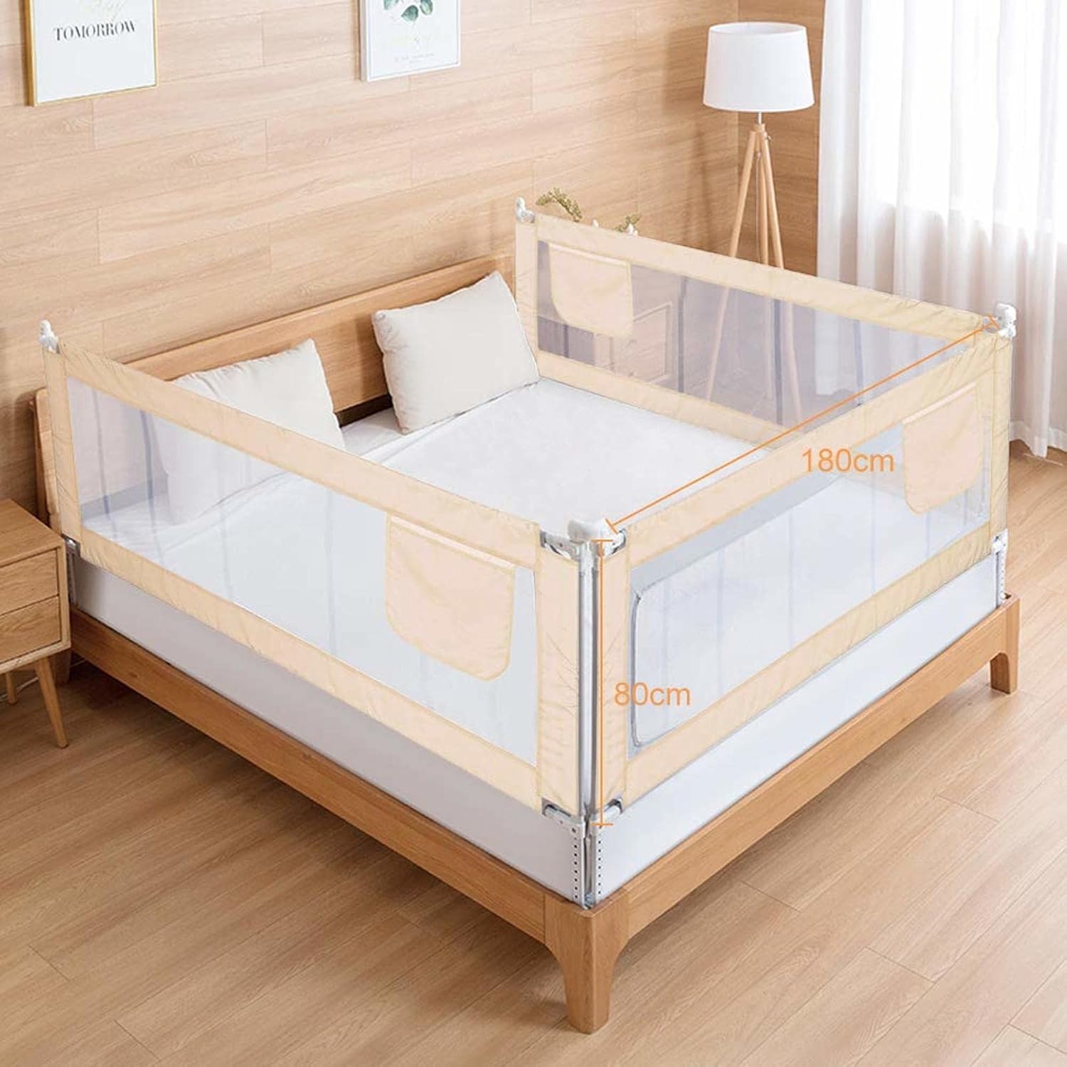 Höhenverstellbares Bettgitter Absturzsicherung für Bett, tragbares Bett Schutzgitter für Kinder & Familienbett, Baby Bettgitter für Boxspringbett (180x80cm)