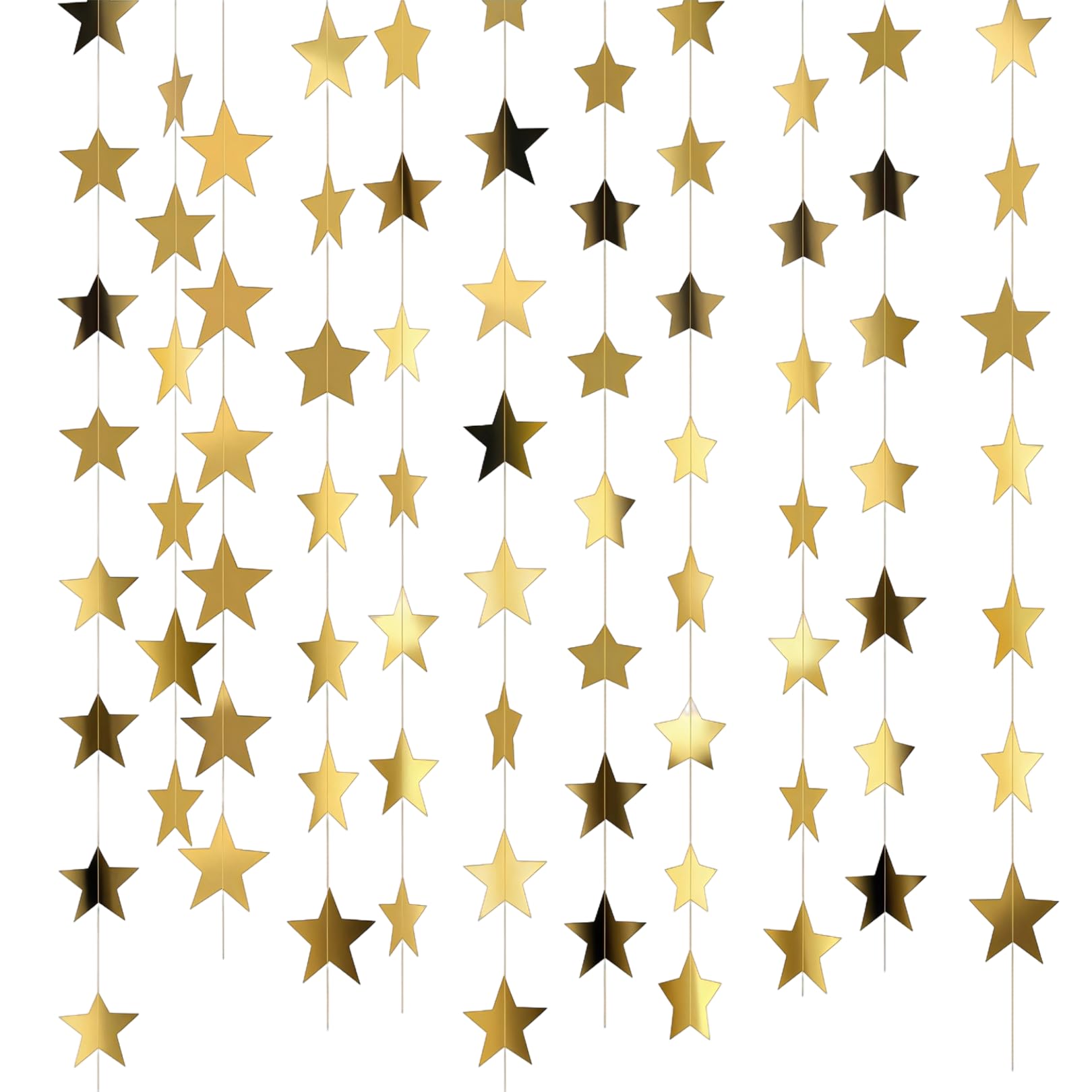 52FT Reflective Gold Star Garland, Sparkling Star Bunting Decoration
