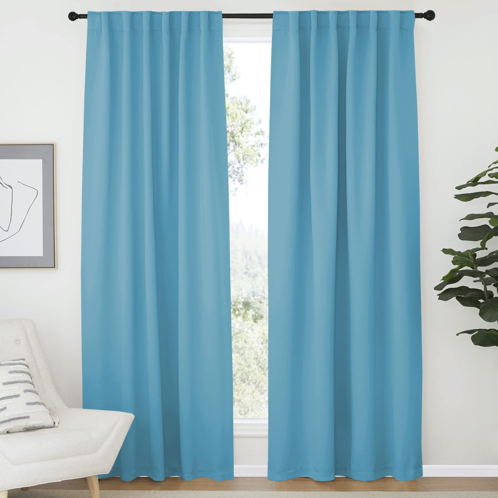 NICETOWN Window Treatment Solid Blackout Curtains - (Teal Blue=Light Blue) 52x84 inch, 2 Panels, Blackout Drapery Panels for Kids Bedroom