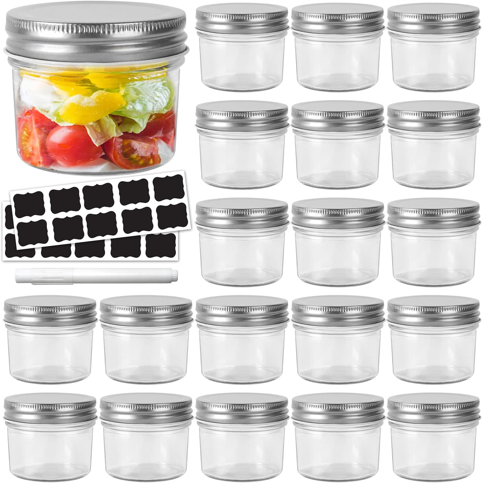 Yishik 20 Pack 4 oz Mason Jars with Silver Lids,100ml Glass Canning Jar
