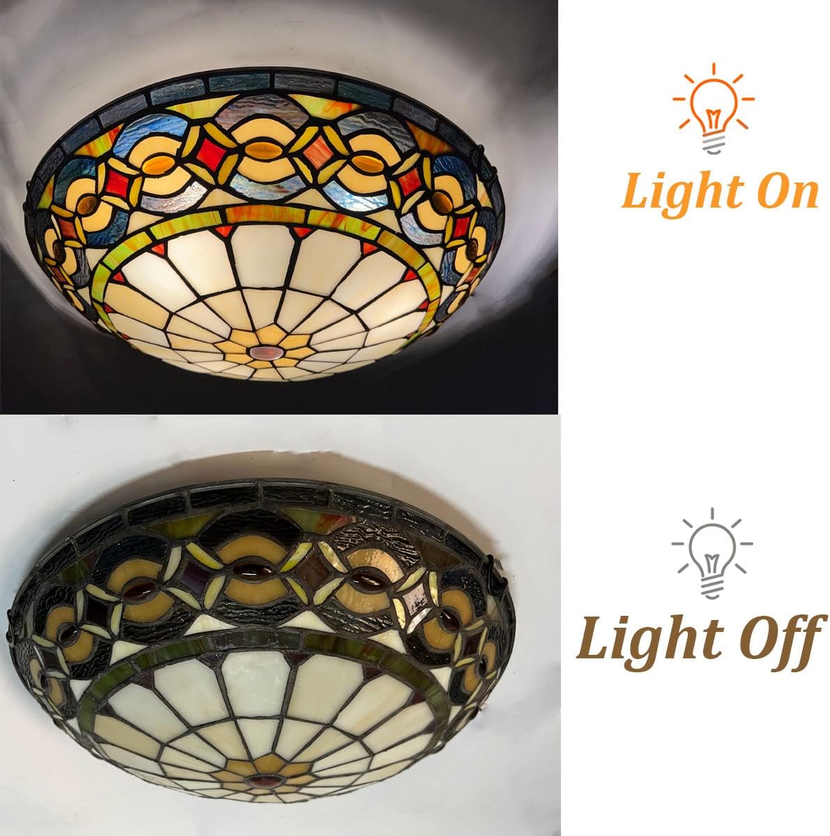 ARTZONE Tiffany Ceiling Lights, Stained Glass Ceiling Light 3-Lights 16 Inch Tiffany Flush Mount Ceiling Light for Bedroom Dining Living Room Entryway Foyer