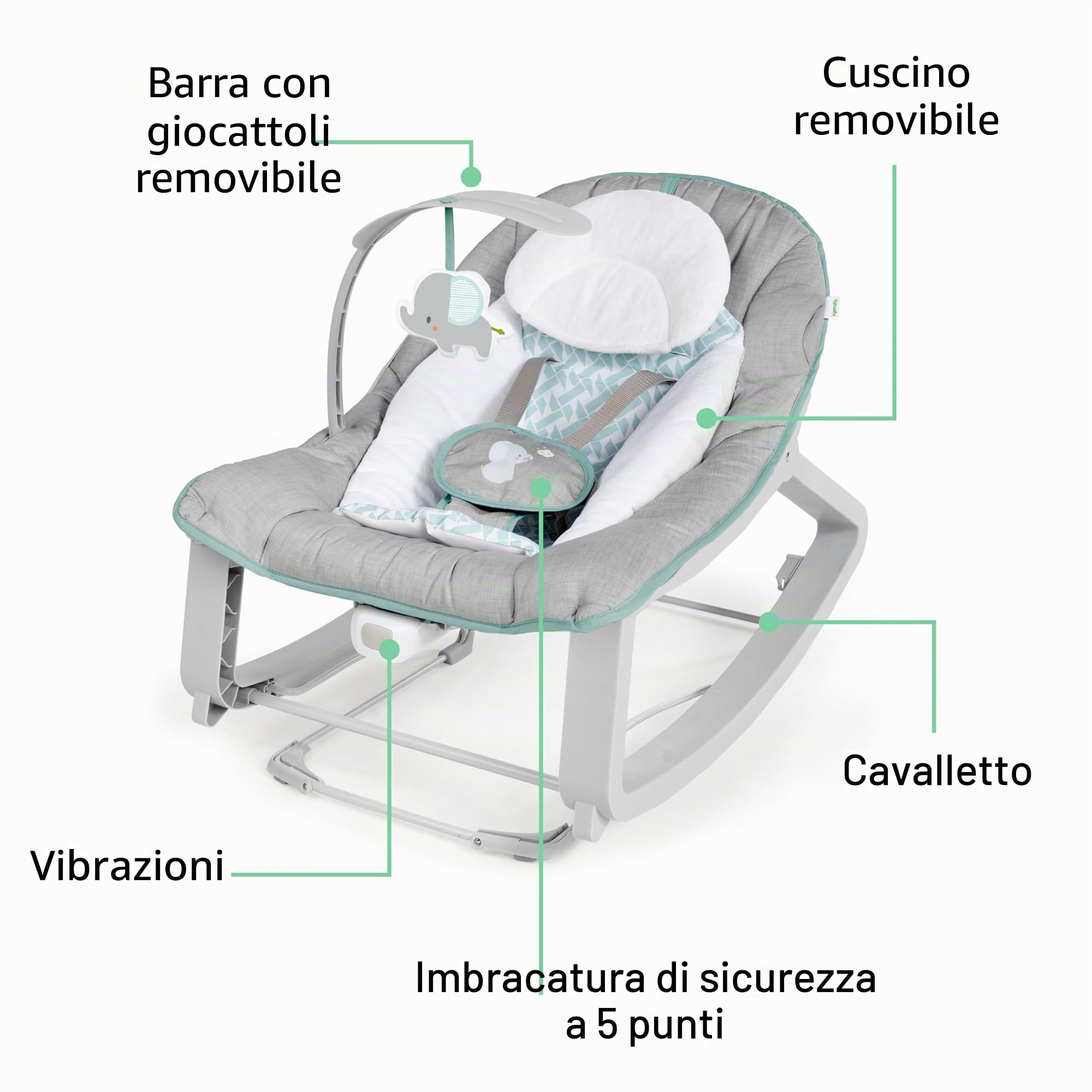 Ingenuity Keep Cozy 3-in-1 Cresci con me sdraietta vibrante per bambini, seggiolino e dondolo da neonato a bambino, vibrazioni e barra portagiochi, 0-30 mesi fino a 18 Kg (Weaver)