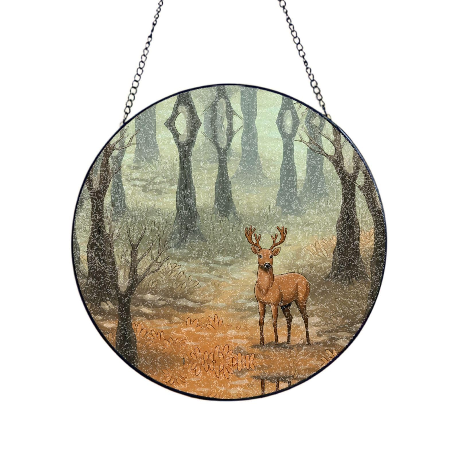Phayah A Sika Deer. Print Stained Glass Window Hanging Sun Catchers Decoration Mother'S Day Birthday Gifts For Home Garden Porch 10in（25cm）