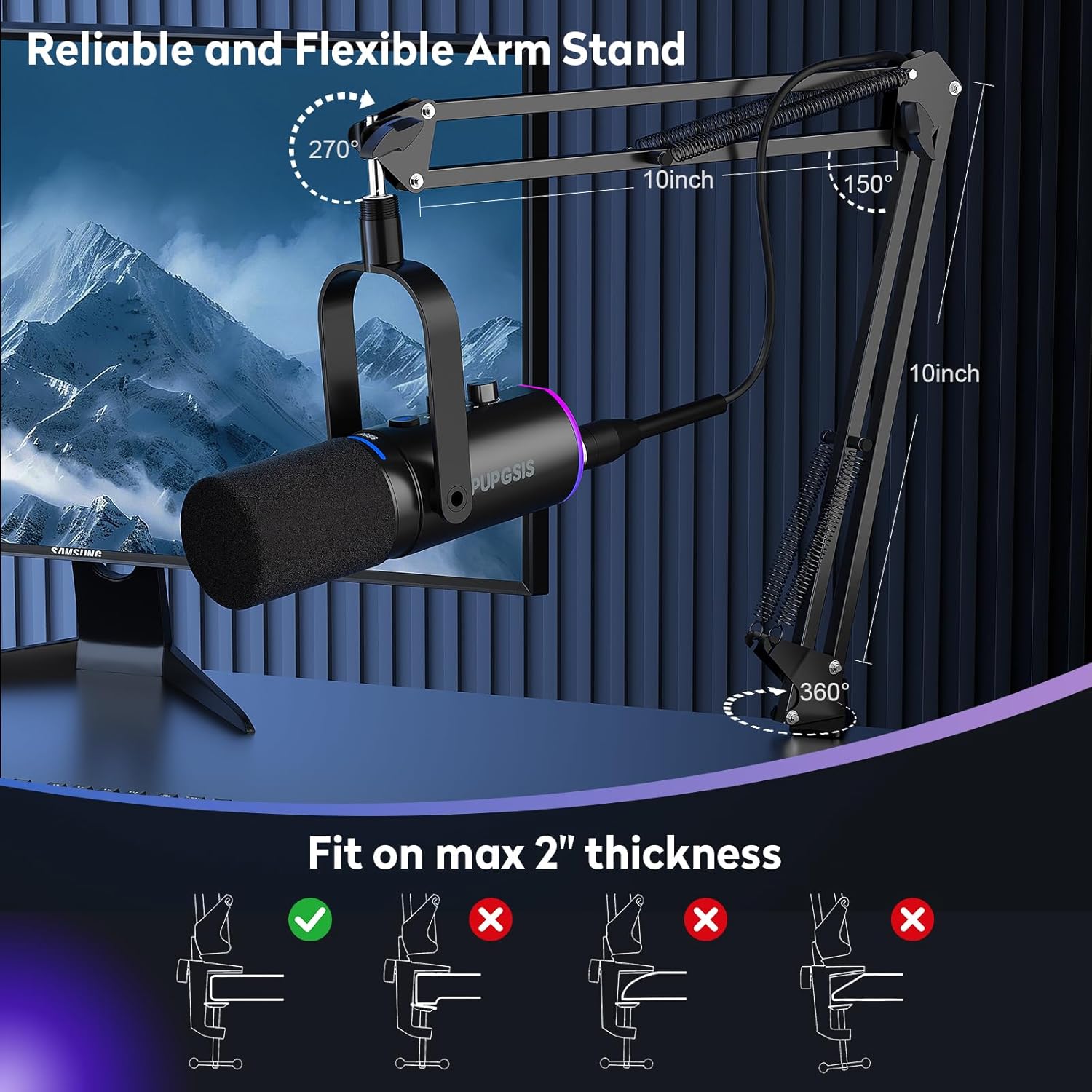 XLR/USB Podcast Microphone, Gaming Mic with Mute Button, Reverb Effects, Noise Cancellation, Boom Arm Stand, Headphones Jack, Dynamic Microphone for Streaming/Recording/Gaming/Vocal-Black - Image 7