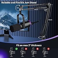 Vista 7 de Micrófono de podcast XLR/USB, micrófono para juegos con botón de silencio, efectos de reverberación, cancelación de ruido, soporte de brazo