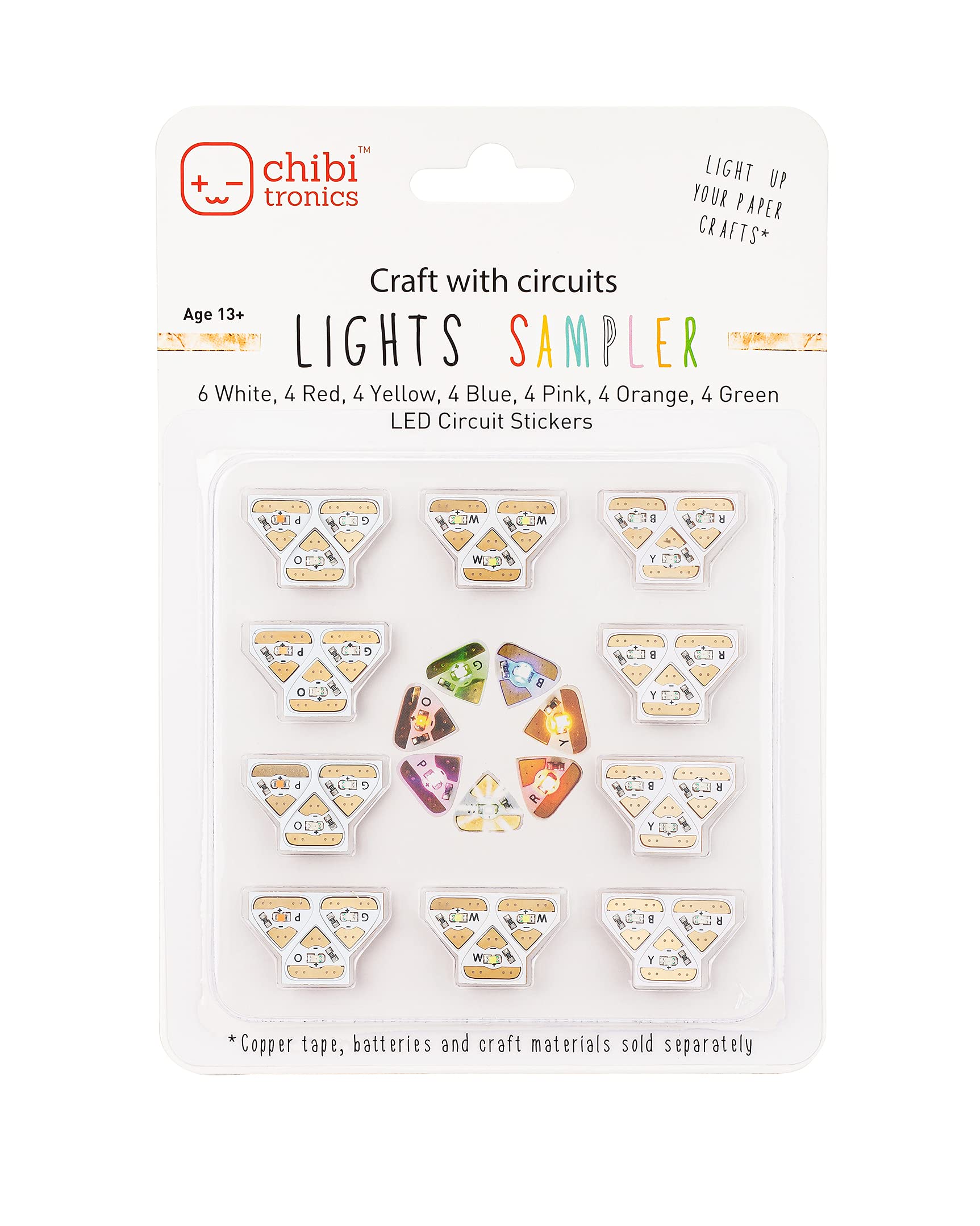 Chibitronics LED Circuit Stickers Sampler - Megapack, 30 LED Circuit Stickers, Red Yellow Blue Pink Orange Green White