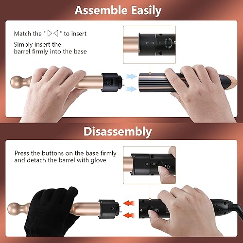 Miniatura 3 de Erokicysh Varita rizadora 5 en 1 juego de varita rizadora de pelo de cerámica intercambiable 5 varitas rizadoras de pelo largo de 035-125 pulgadas