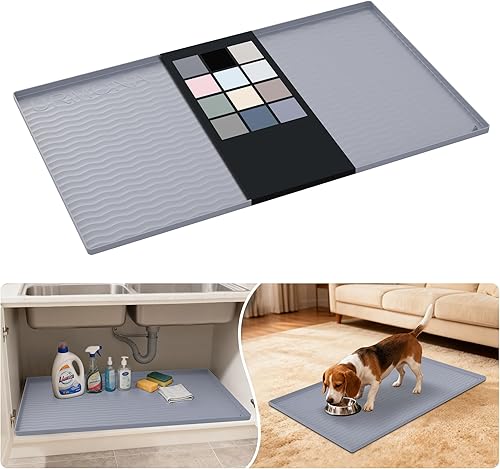 Miniatura 13 de URMONA Tapete de silicona impermeable para debajo del fregadero de 40 x 22 pulgadas, forro para estante de cocina y baño, protector de gabinete y