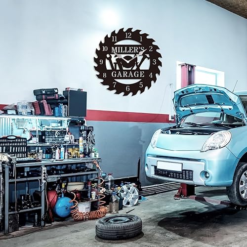 Miniatura 3 de Reloj de garaje de metal personalizado, reloj de taller de metal personalizado, decoración de pared de garaje personalizado, regalo para el día del