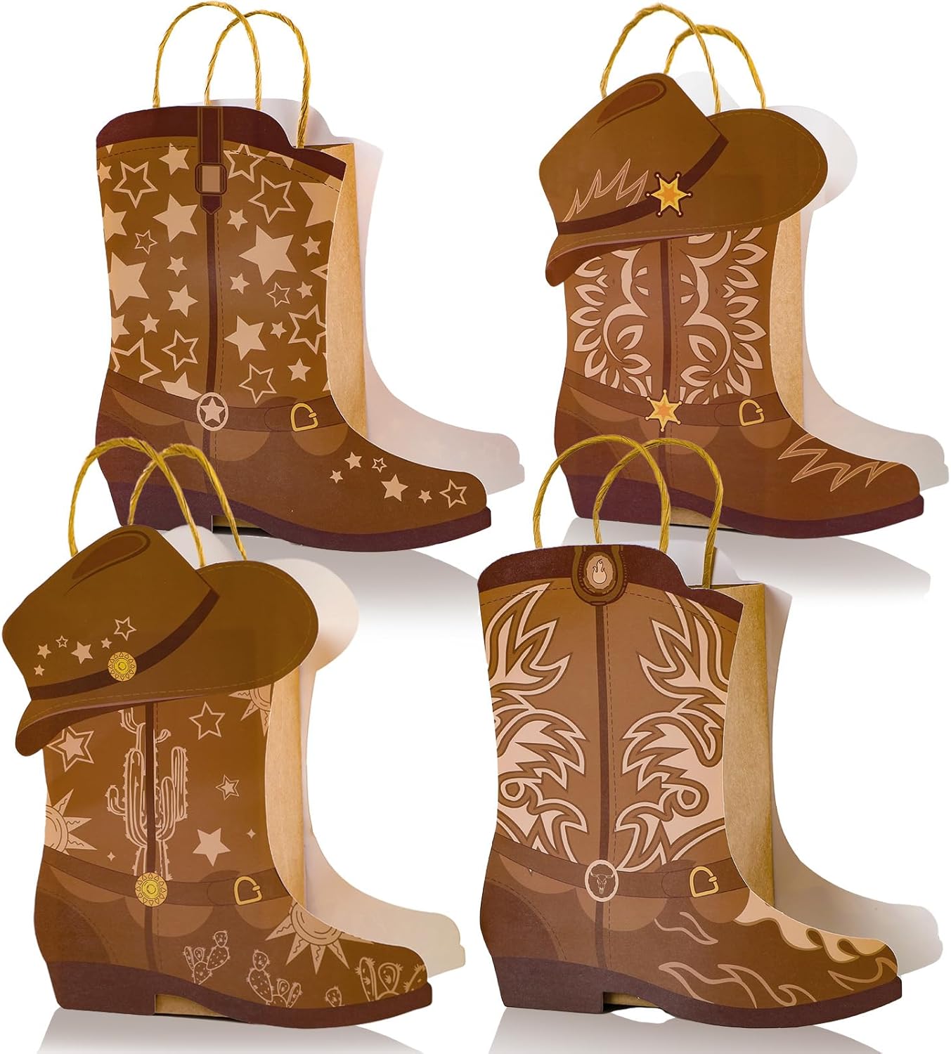 24Pcs Cowboy Boots Paper Bags Western Theme Party Decorations Favors Wild West Kraft Gift Bag with Handles Rodeo Cowgirl Boot Hat Goodie Bag for Cowboy Birthday Bachelorette Baby Shower Party Supplies