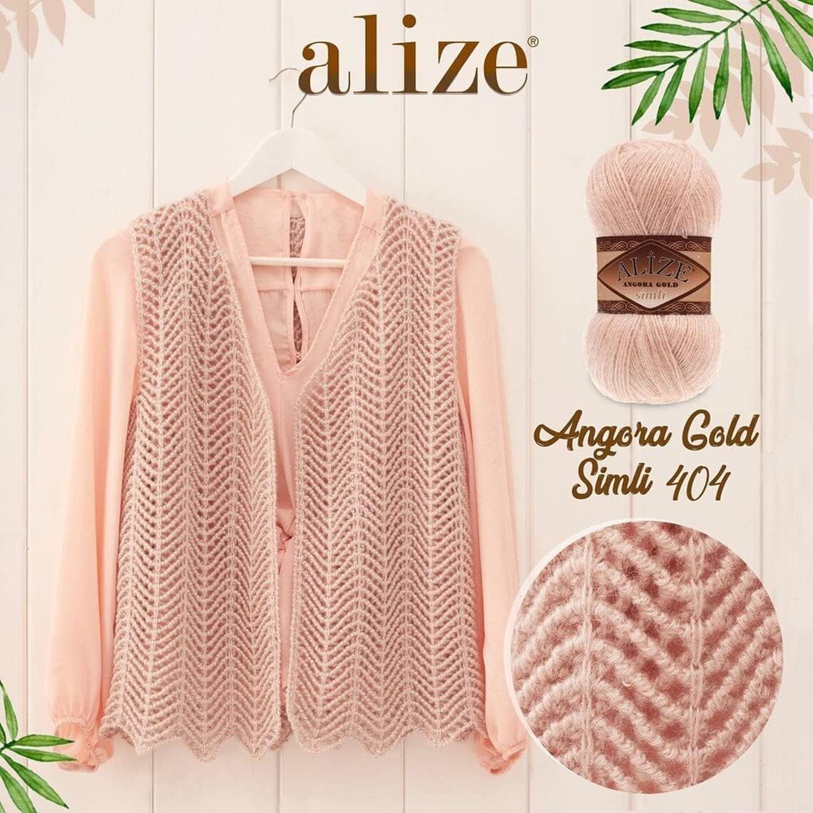 Hobby YARN Alize Angora Gold Simli 5 x 100 g, Turkse premium wol, mohair van scheerwol met glittereffect, babywol als breigaren, handbreigaren, angorawol, effen garen, ivoor, 599