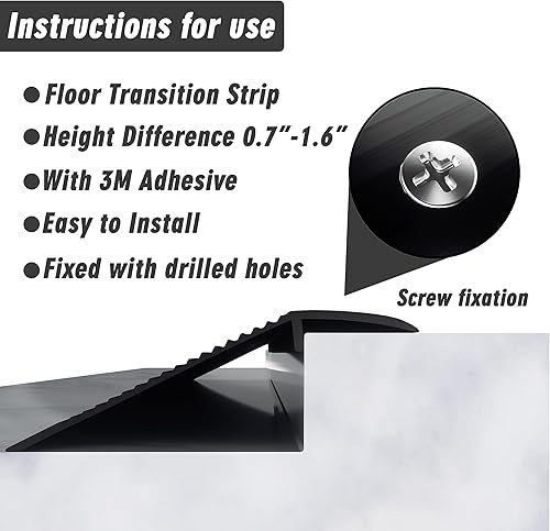 Miniatura 6 de Tira de umbral de transición de piso de aluminio, borde de puerta adecuado para altura de umbral de menos de 1.6 pulgadas, rampas de umbral para
