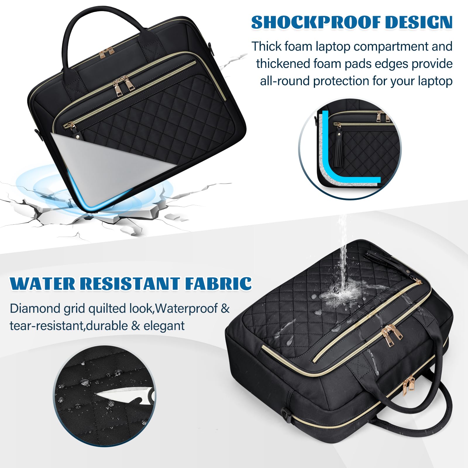 RAINSMORE Sacoche pour Ordinateur Portable 17 Pouces Sac Travail Femme