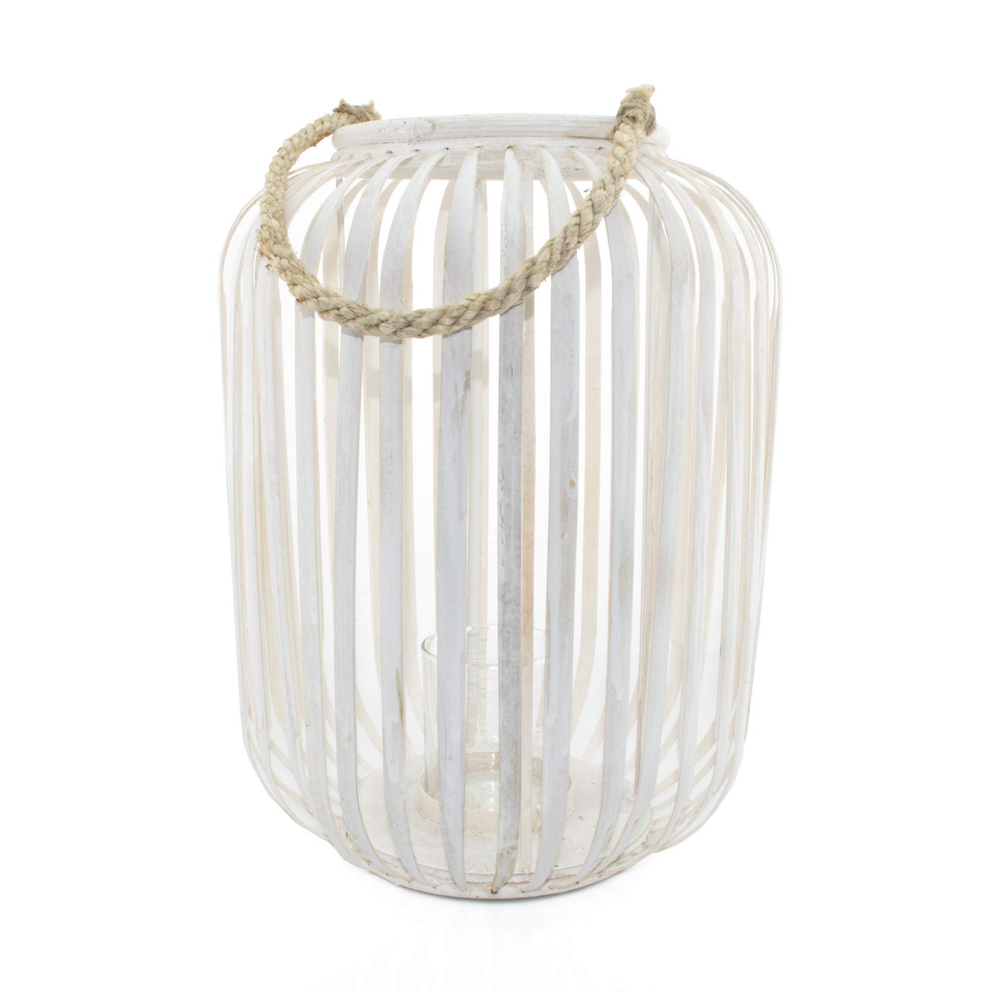 Amazon.de: BOURGH Laterne Bambus VILLAPIANA - Natur Holz Windlicht, wei,  42 cm hoch, mit Henkel, Kerzenhalter Windlicht Glas - Geeignet als Balkon  ...